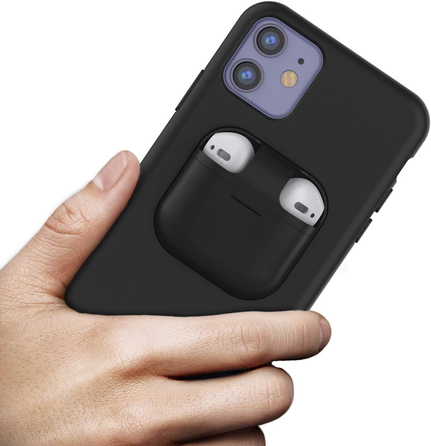 Punkcase iPhone 11 Airpods Case Holder (CenterPods Series) | Slim & Durable 2 in 1 Cover Designed for iPhone 11 (6.1") | Protects Your Phone & Stores Your AirPods Gen. 1 & 2 [Black]