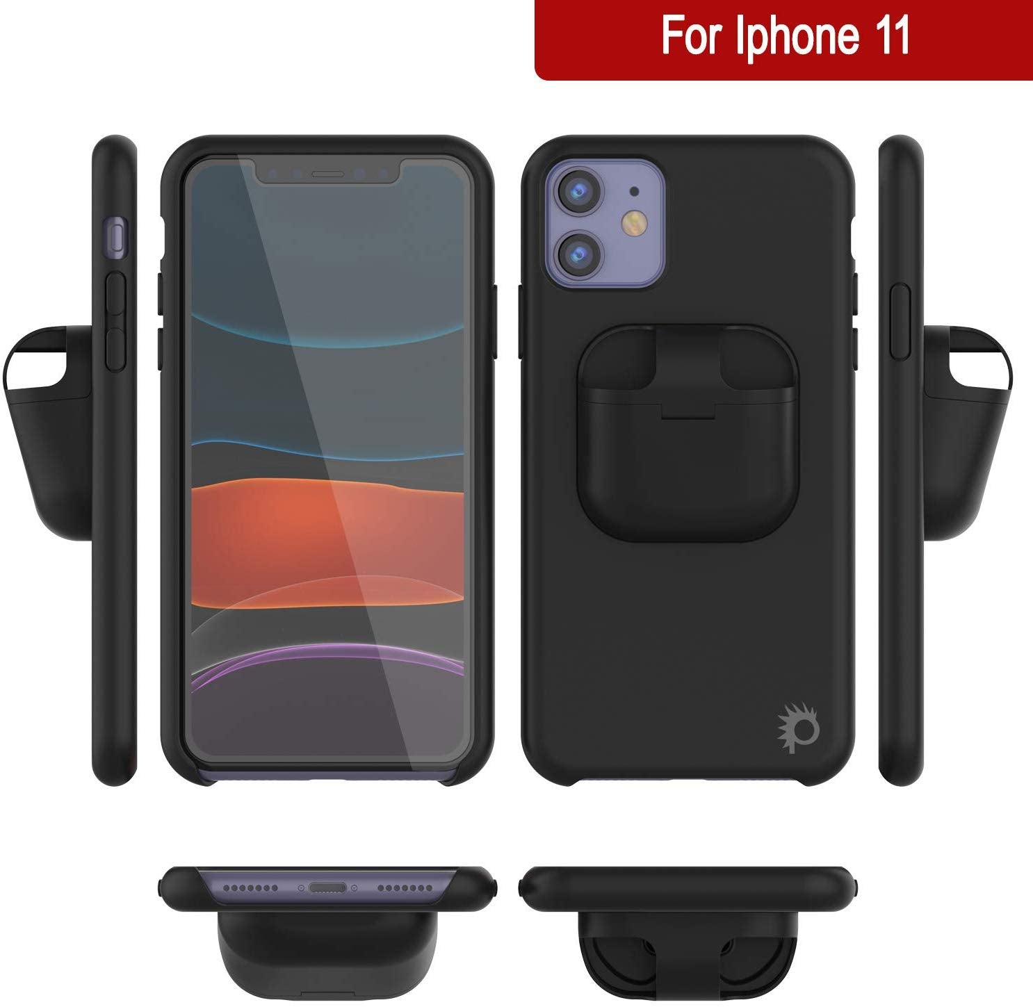 Punkcase iPhone 11 Airpods Case Holder (CenterPods Series) | Slim & Durable 2 in 1 Cover Designed for iPhone 11 (6.1") | Protects Your Phone & Stores Your AirPods Gen. 1 & 2 [Black]