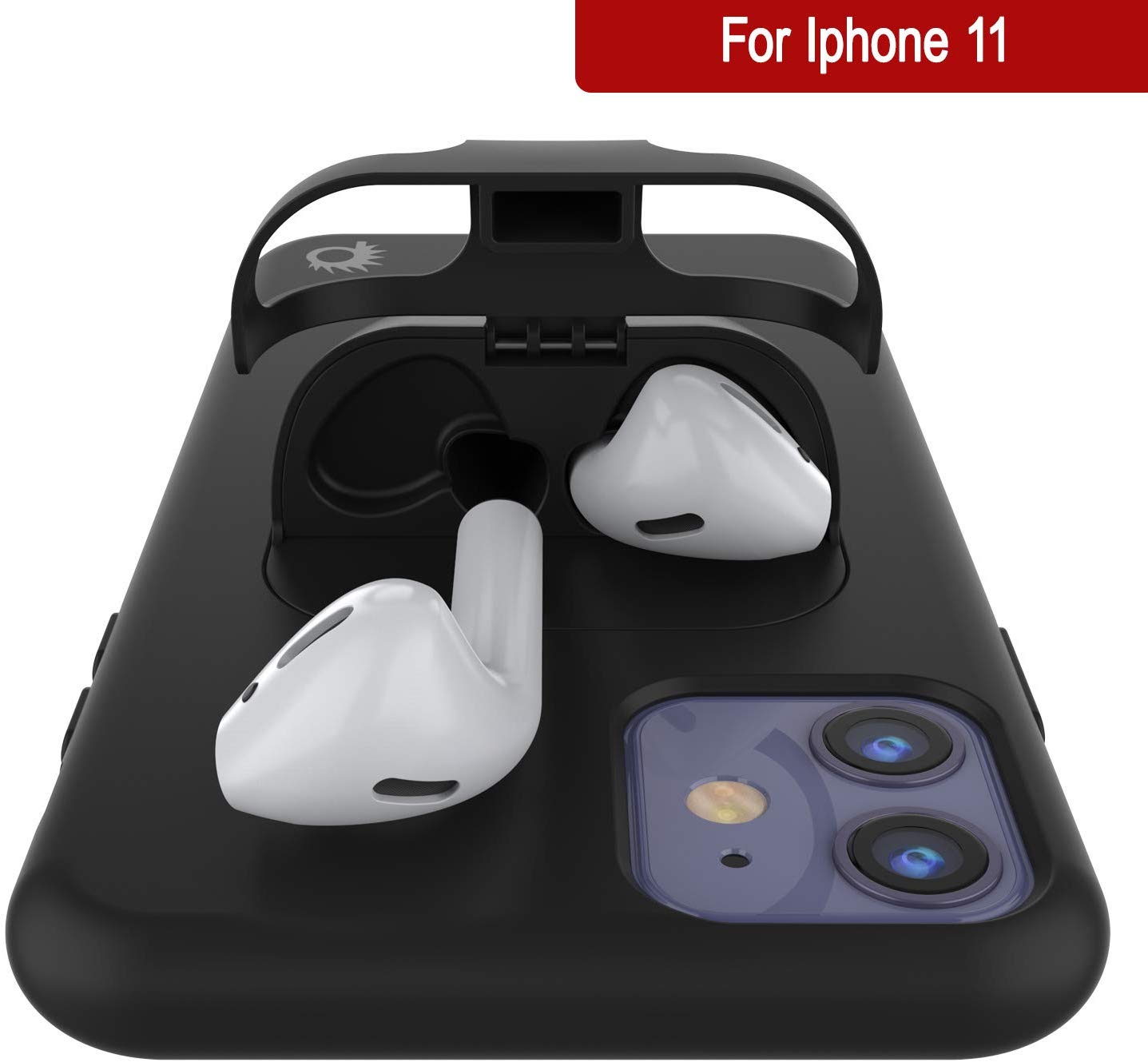Punkcase iPhone 11 Airpods Case Holder (CenterPods Series) | Slim & Durable 2 in 1 Cover Designed for iPhone 11 (6.1") | Protects Your Phone & Stores Your AirPods Gen. 1 & 2 [Black]