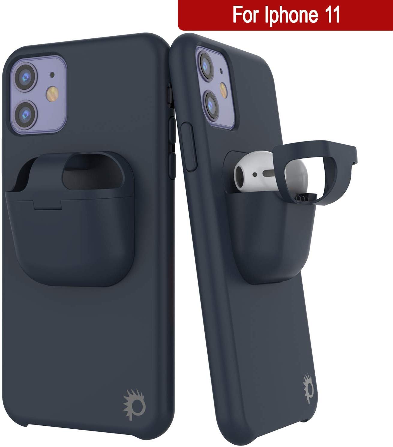 Punkcase iPhone 11 Airpods Case Holder (CenterPods Series) | Slim & Durable 2 in 1 Cover Designed for iPhone 11 (6.1") | Protects Your Phone & Stores Your AirPods Gen. 1 & 2 [Navy Blue]