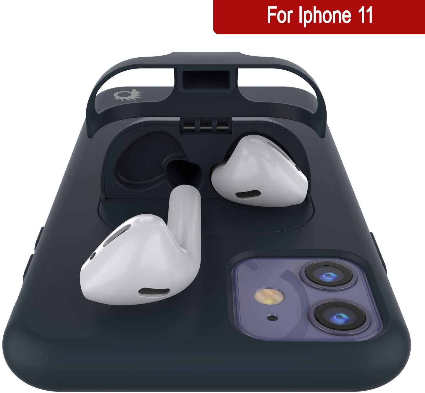 Punkcase iPhone 11 Airpods Case Holder (CenterPods Series) | Slim & Durable 2 in 1 Cover Designed for iPhone 11 (6.1") | Protects Your Phone & Stores Your AirPods Gen. 1 & 2 [Navy Blue]