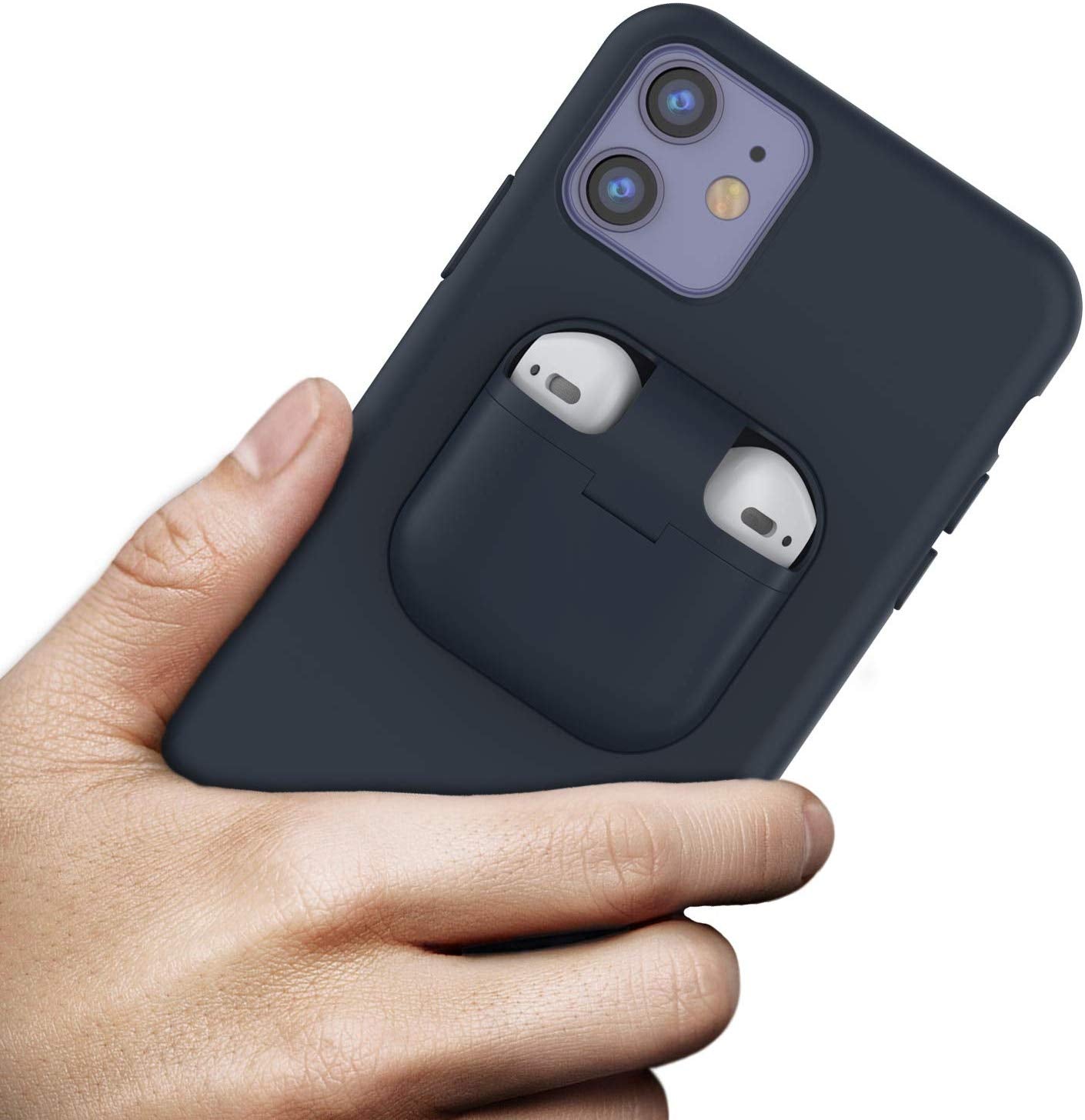 Punkcase iPhone 11 Airpods Case Holder (CenterPods Series) | Slim & Durable 2 in 1 Cover Designed for iPhone 11 (6.1") | Protects Your Phone & Stores Your AirPods Gen. 1 & 2 [Navy Blue]