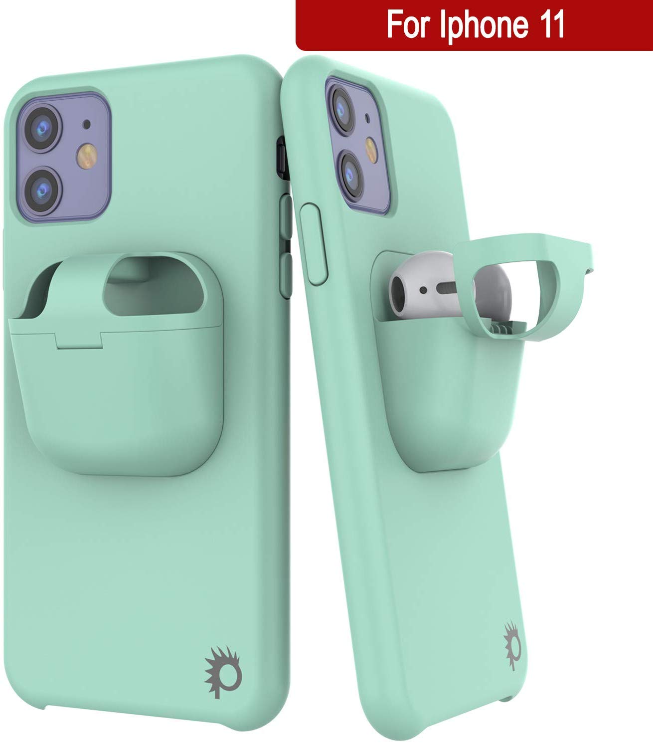 Punkcase iPhone 11 Airpods Case Holder (CenterPods Series) | Slim & Durable 2 in 1 Cover Designed for iPhone 11 (6.1") | Protects Your Phone & Stores Your AirPods Gen. 1 & 2 [Teal]