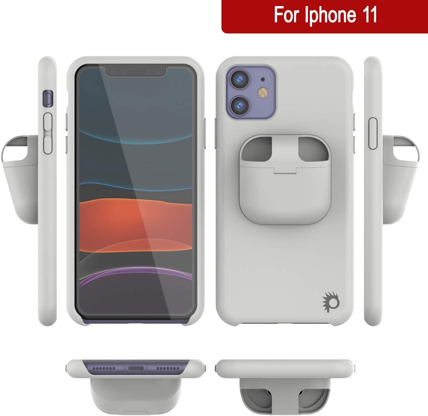 Punkcase iPhone 11 Airpods Case Holder (CenterPods Series) | Slim & Durable 2 in 1 Cover Designed for iPhone 11 (6.1") | Protects Your Phone & Stores Your AirPods Gen. 1 & 2 [White]