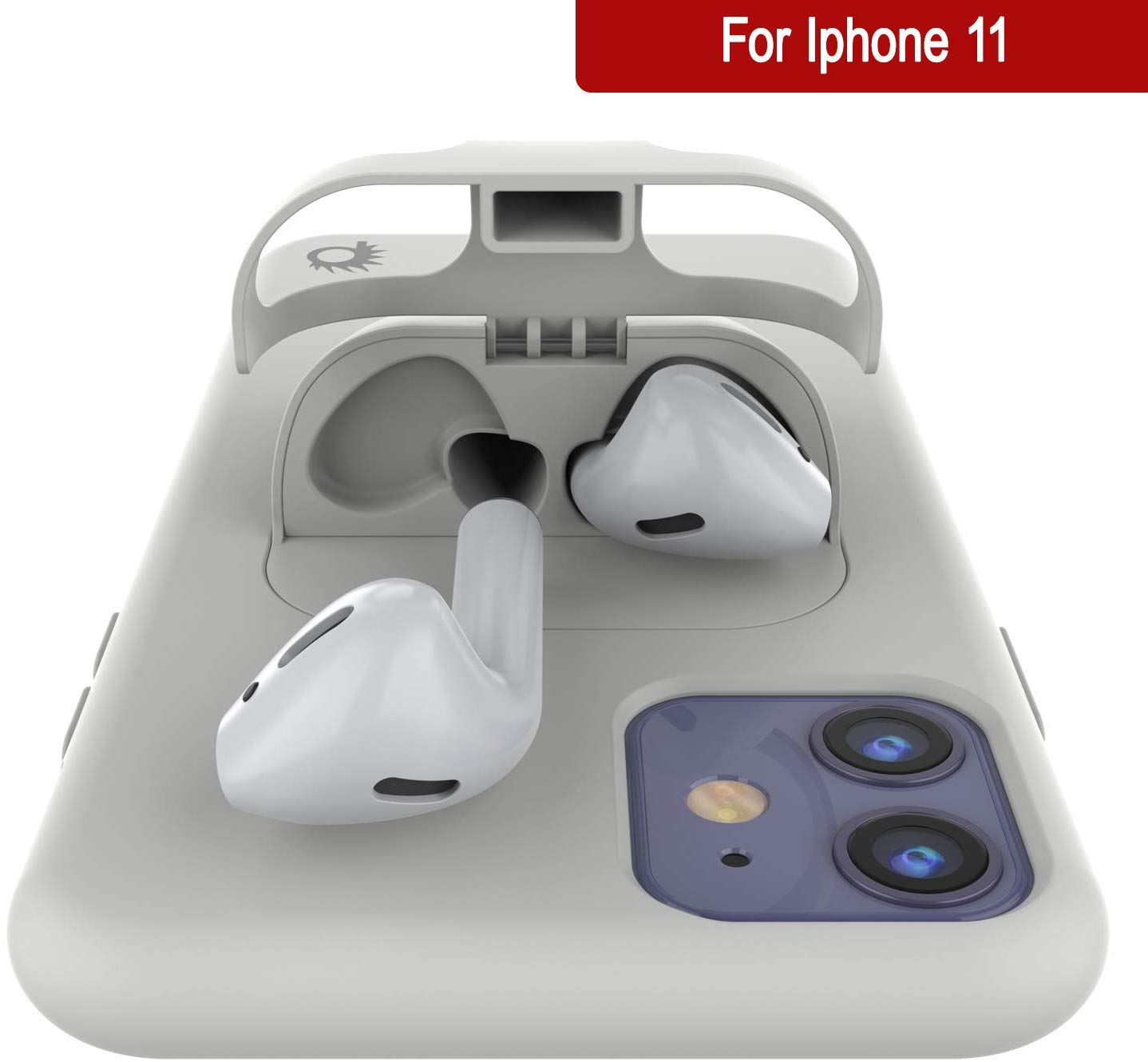 Punkcase iPhone 11 Airpods Case Holder (CenterPods Series) | Slim & Durable 2 in 1 Cover Designed for iPhone 11 (6.1") | Protects Your Phone & Stores Your AirPods Gen. 1 & 2 [White]