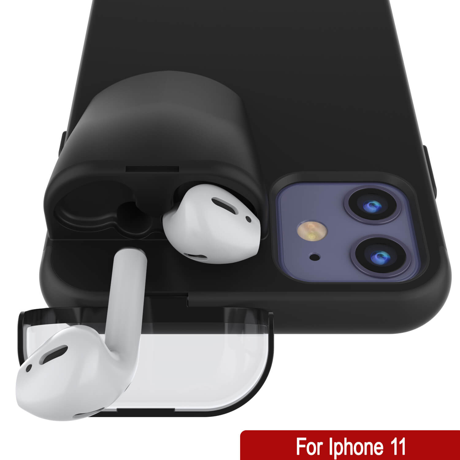 Punkcase iPhone 11 Airpods Case Holder (TopPods Series) | Slim & Durable 2 in 1 Cover Designed for iPhone 11 (6.1") | Protects Your Phone & Stores Your AirPods Gen. 1 & 2 [Black]