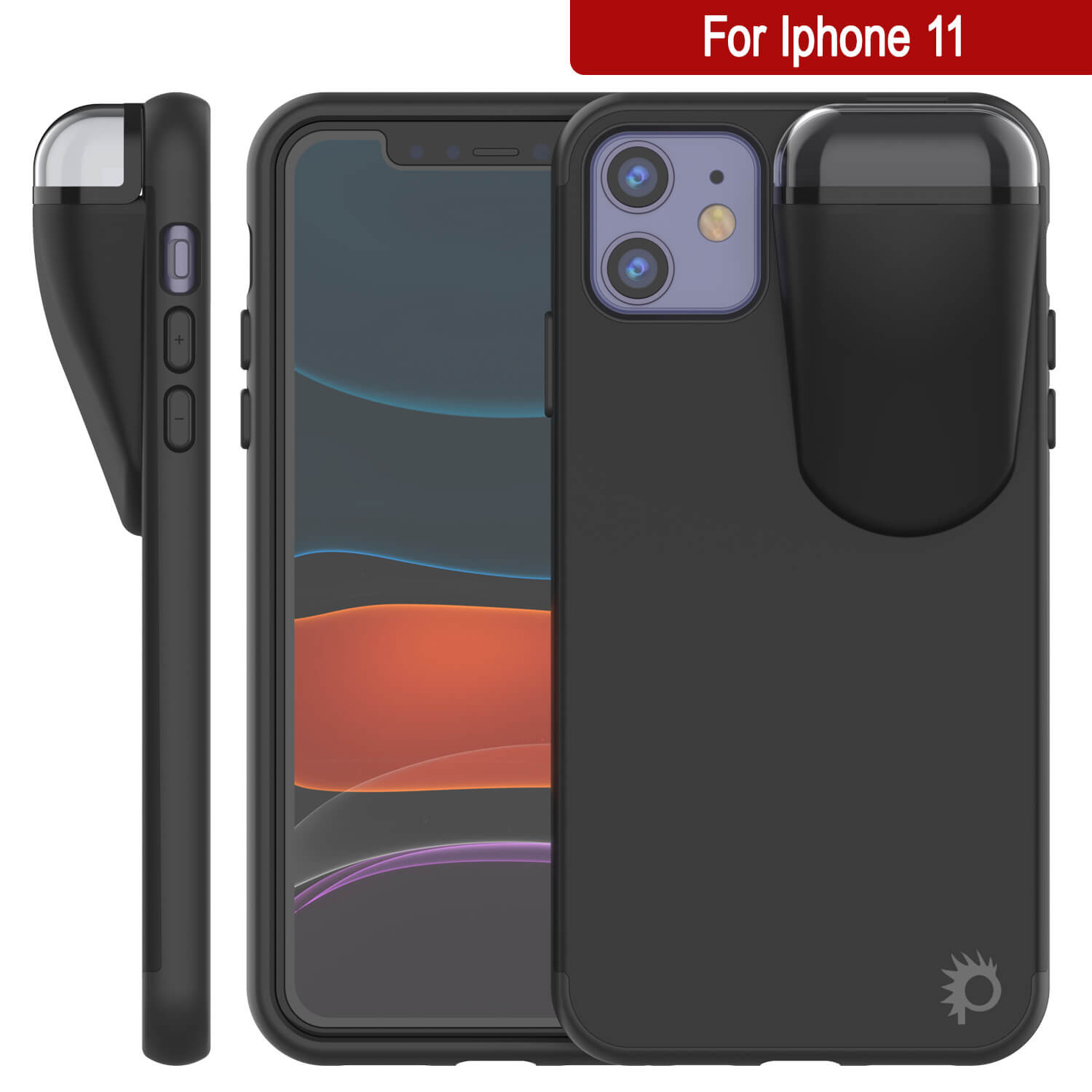 Punkcase iPhone 11 Airpods Case Holder (TopPods Series) | Slim & Durable 2 in 1 Cover Designed for iPhone 11 (6.1") | Protects Your Phone & Stores Your AirPods Gen. 1 & 2 [Black]
