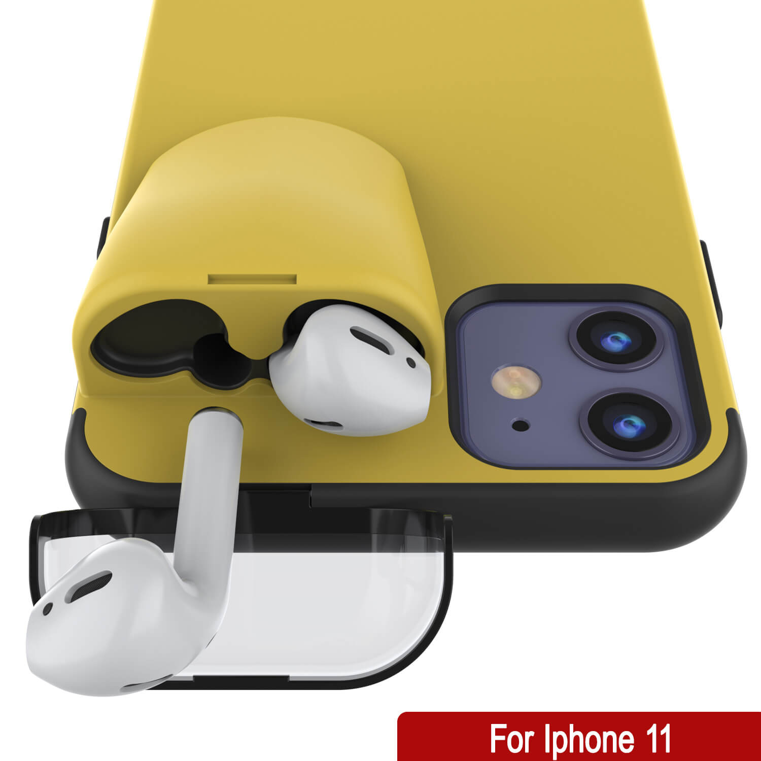 Punkcase iPhone 11 Airpods Case Holder (TopPods Series) | Slim & Durable 2 in 1 Cover Designed for iPhone 11 (6.1") | Protects Your Phone & Stores Your AirPods Gen. 1 & 2 [Yellow]