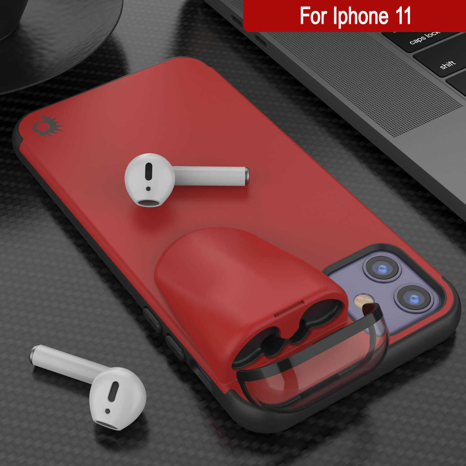 Punkcase iPhone 11 Airpods Case Holder (TopPods Series) | Slim & Durable 2 in 1 Cover Designed for iPhone 11 (6.1") | Protects Your Phone & Stores Your AirPods Gen. 1 & 2 [Red]