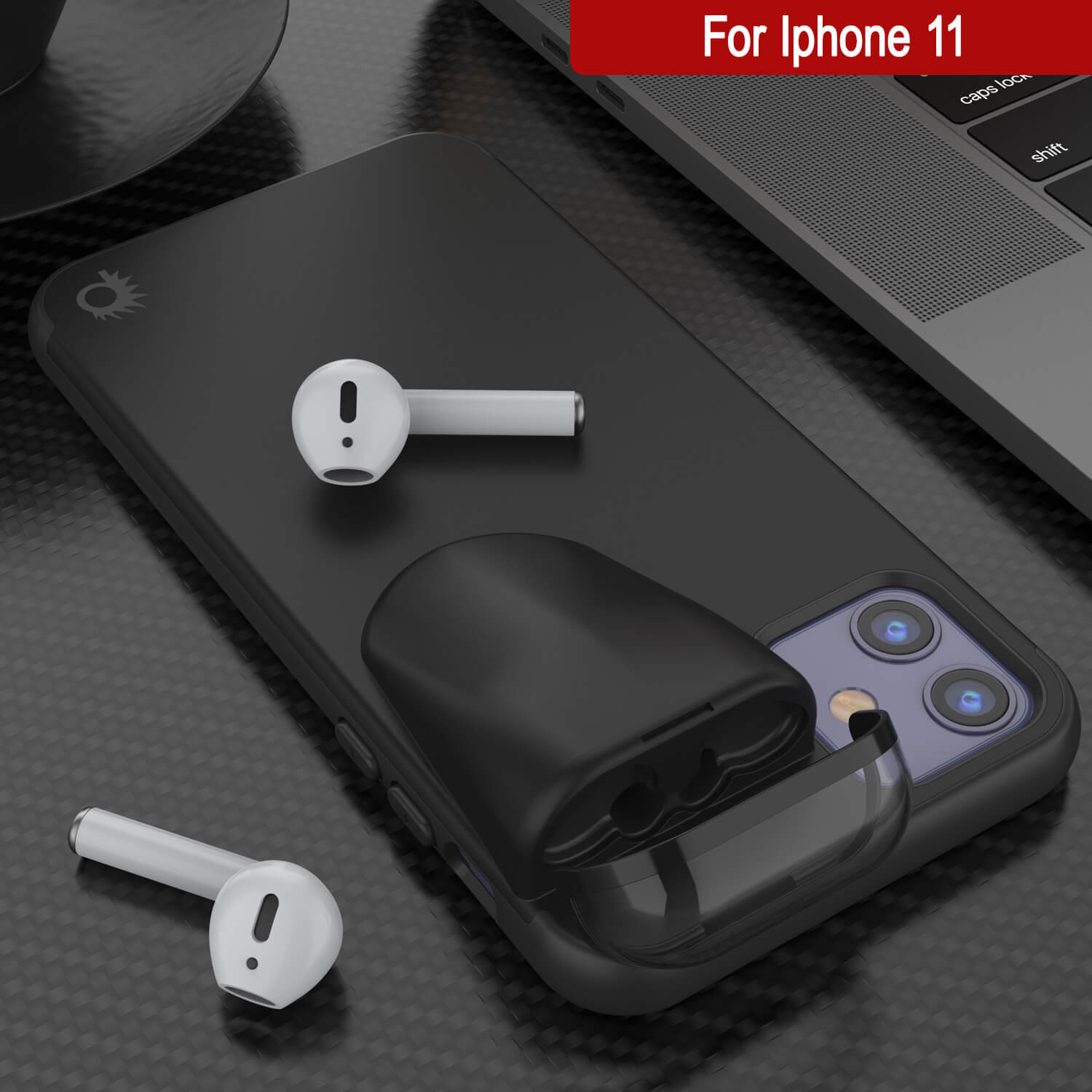 Punkcase iPhone 11 Airpods Case Holder (TopPods Series) | Slim & Durable 2 in 1 Cover Designed for iPhone 11 (6.1") | Protects Your Phone & Stores Your AirPods Gen. 1 & 2 [Black]