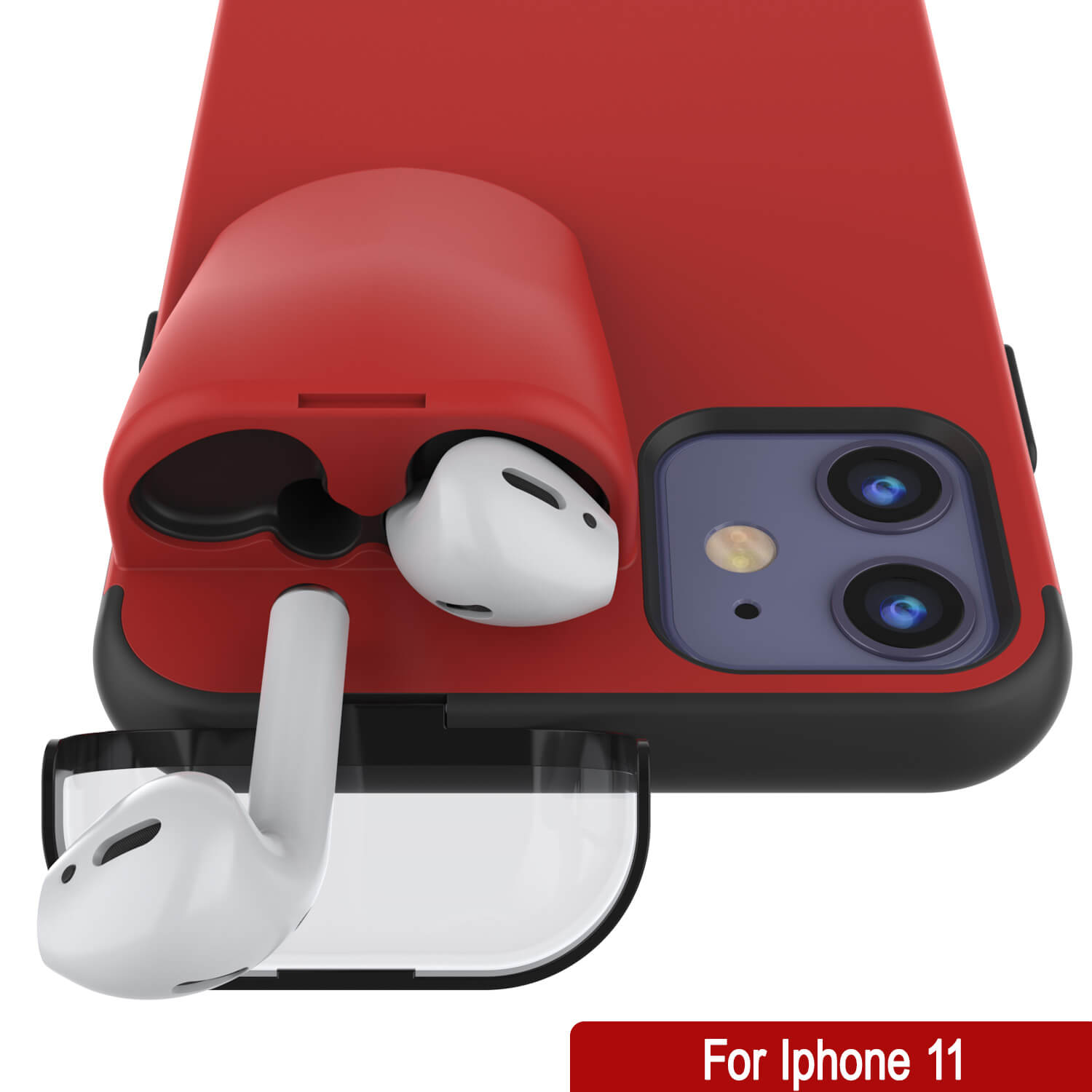 Punkcase iPhone 11 Airpods Case Holder (TopPods Series) | Slim & Durable 2 in 1 Cover Designed for iPhone 11 (6.1") | Protects Your Phone & Stores Your AirPods Gen. 1 & 2 [Red]