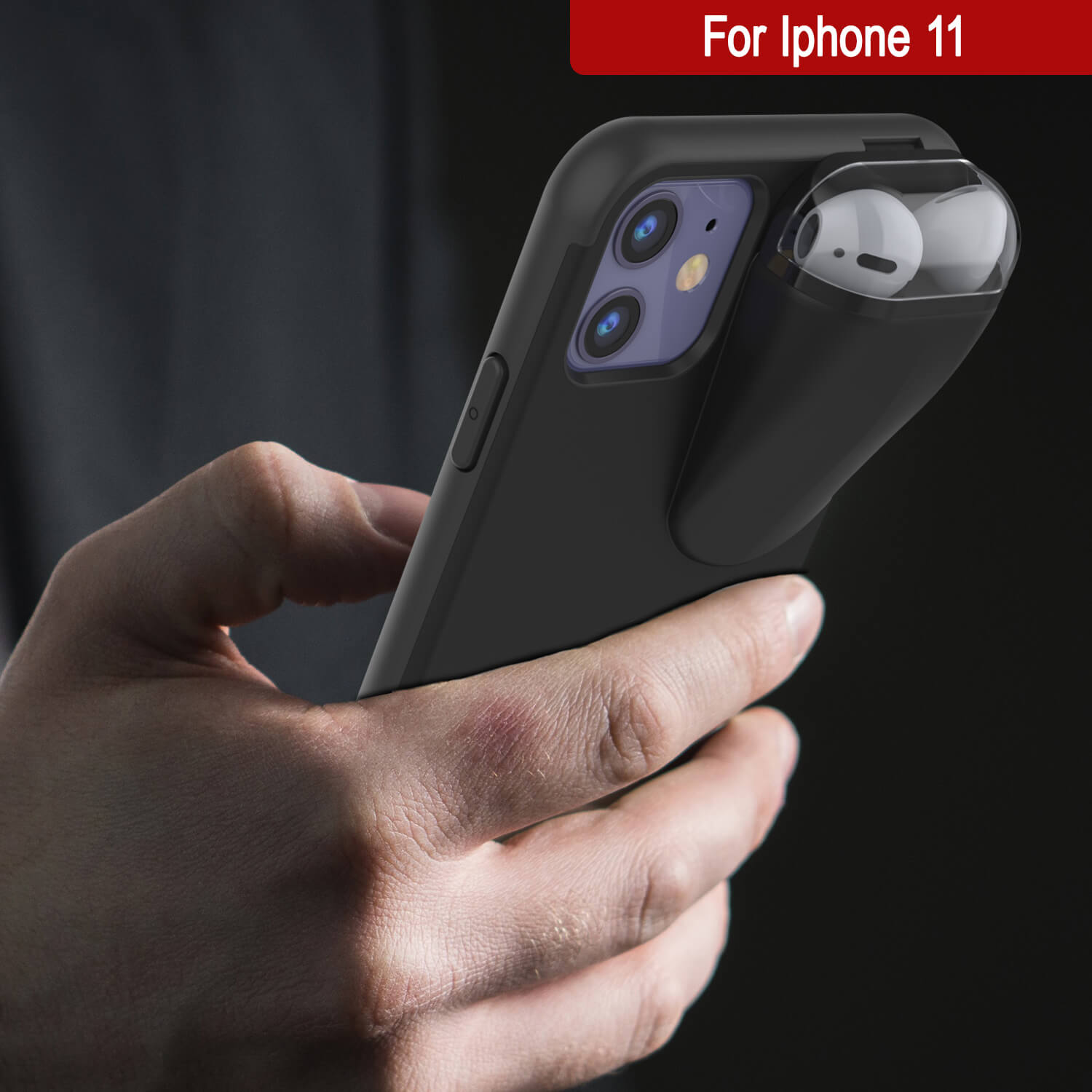 Punkcase iPhone 11 Airpods Case Holder (TopPods Series) | Slim & Durable 2 in 1 Cover Designed for iPhone 11 (6.1") | Protects Your Phone & Stores Your AirPods Gen. 1 & 2 [Black]