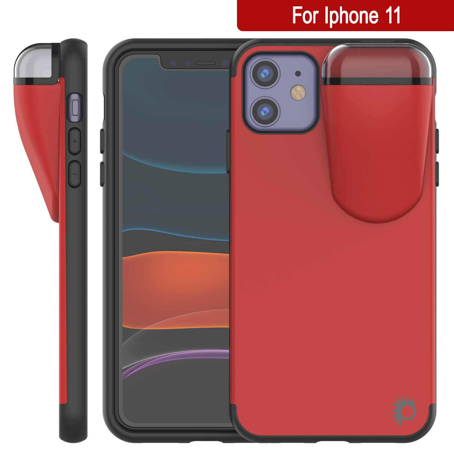 Punkcase iPhone 11 Airpods Case Holder (TopPods Series) | Slim & Durable 2 in 1 Cover Designed for iPhone 11 (6.1") | Protects Your Phone & Stores Your AirPods Gen. 1 & 2 [Red]