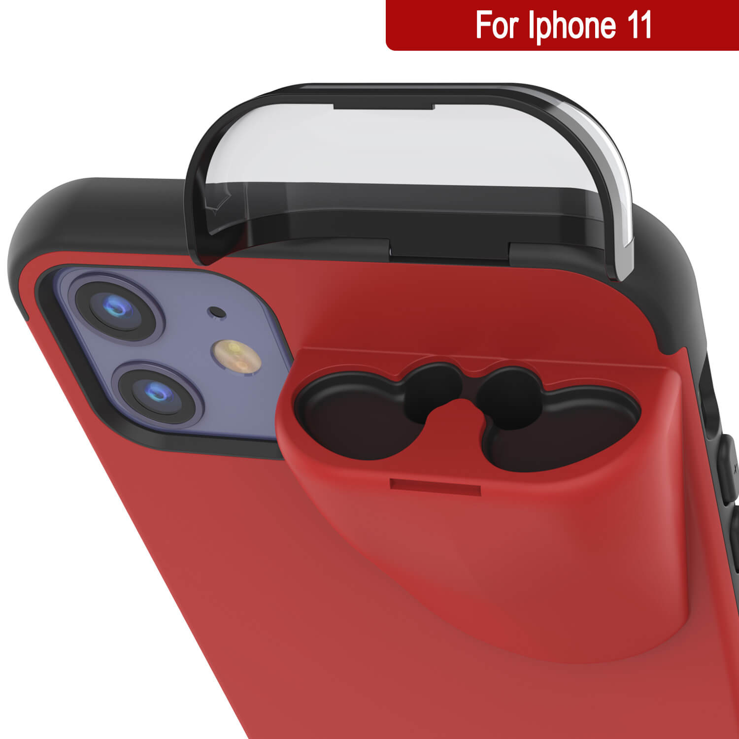 Punkcase iPhone 11 Airpods Case Holder (TopPods Series) | Slim & Durable 2 in 1 Cover Designed for iPhone 11 (6.1") | Protects Your Phone & Stores Your AirPods Gen. 1 & 2 [Red]