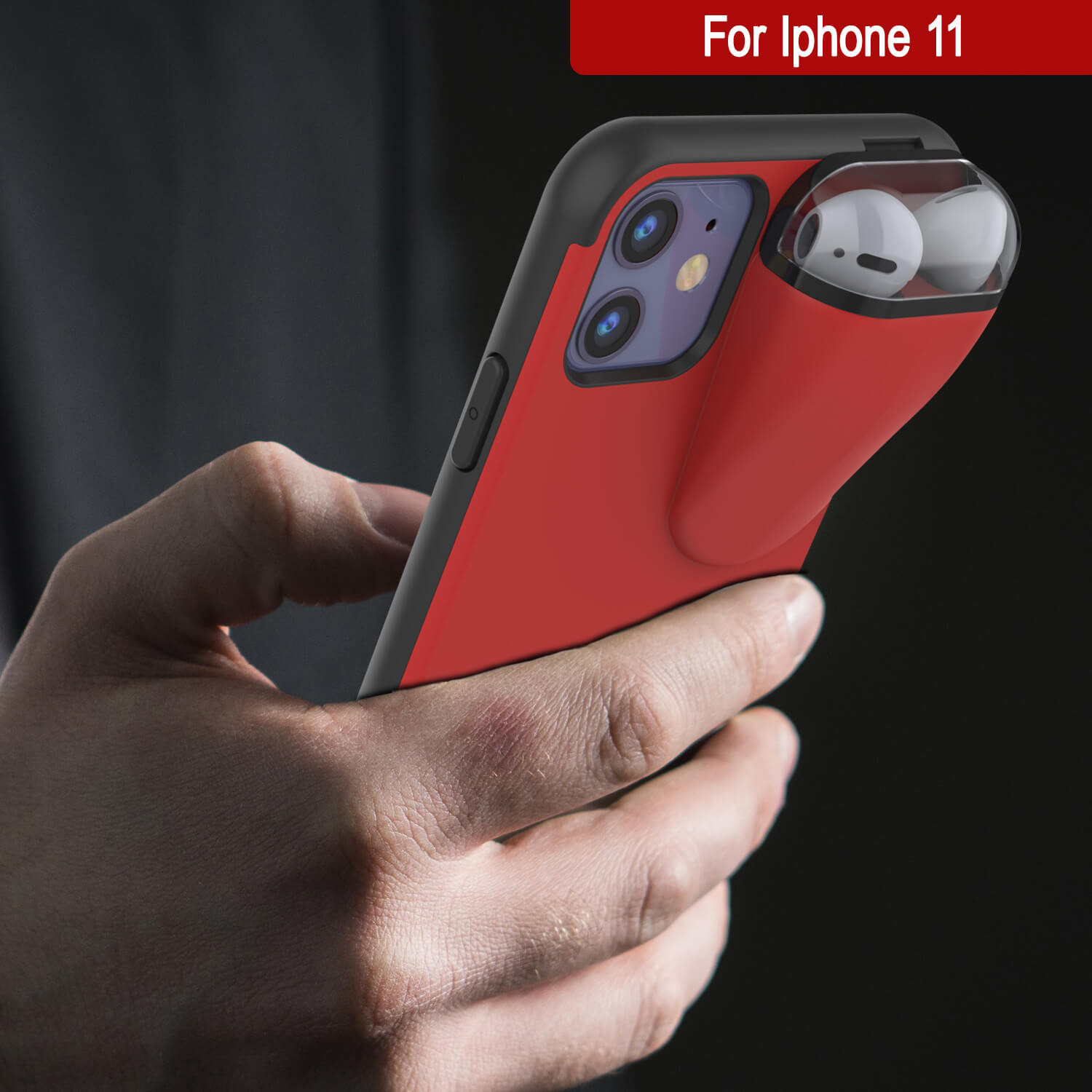 Punkcase iPhone 11 Airpods Case Holder (TopPods Series) | Slim & Durable 2 in 1 Cover Designed for iPhone 11 (6.1") | Protects Your Phone & Stores Your AirPods Gen. 1 & 2 [Red]