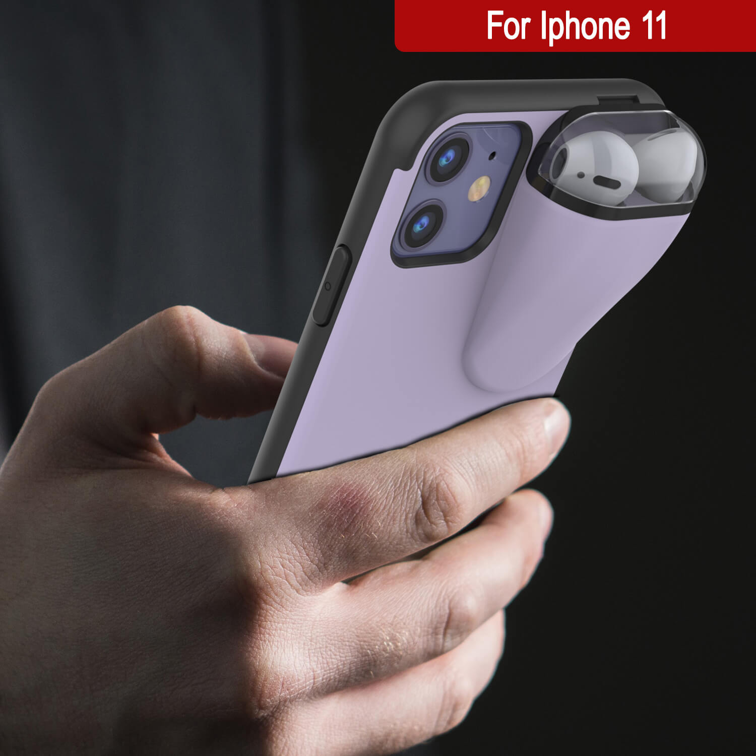 Punkcase iPhone 11 Airpods Case Holder (TopPods Series) | Slim & Durable 2 in 1 Cover Designed for iPhone 11 (6.1") | Protects Your Phone & Stores Your AirPods Gen. 1 & 2 [Purple]