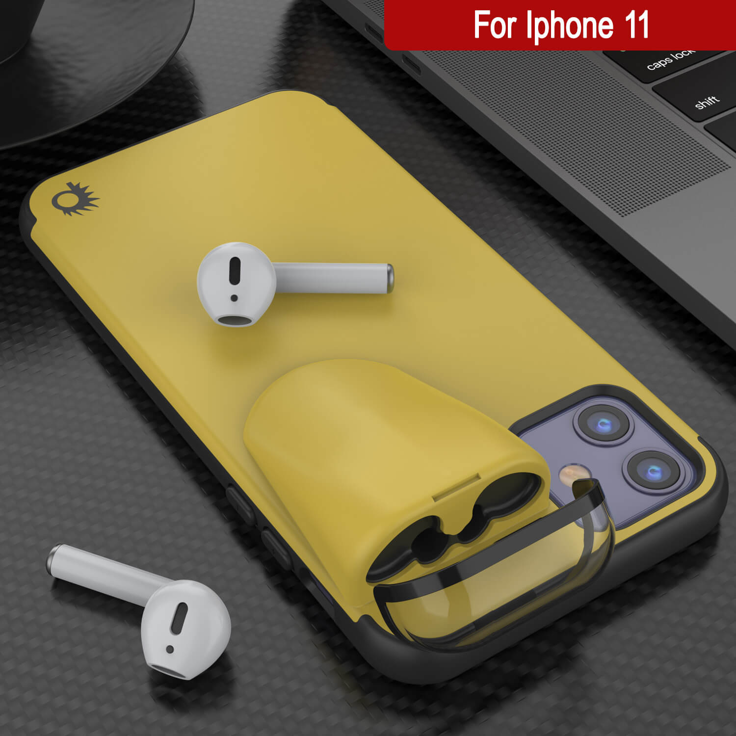 Punkcase iPhone 11 Airpods Case Holder (TopPods Series) | Slim & Durable 2 in 1 Cover Designed for iPhone 11 (6.1") | Protects Your Phone & Stores Your AirPods Gen. 1 & 2 [Yellow]