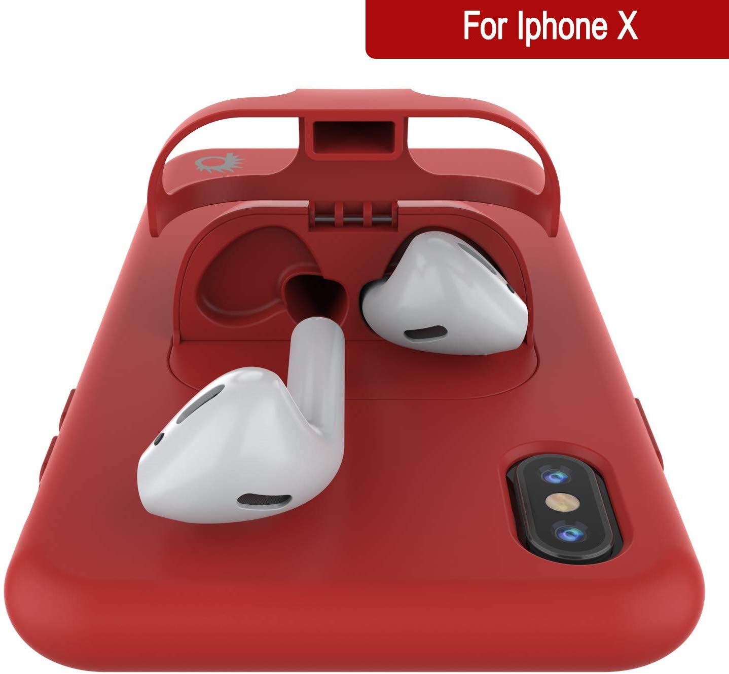 Punkcase iPhone X Airpods Case Holder (CenterPods Series) | Slim & Durable 2 in 1 Cover Designed for iPhone X (6.1") | Protects Your Phone & Stores Your AirPods Gen. 1 & 2 [Red]