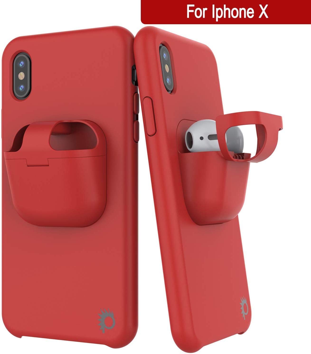 Punkcase iPhone X Airpods Case Holder (CenterPods Series) | Slim & Durable 2 in 1 Cover Designed for iPhone X (6.1") | Protects Your Phone & Stores Your AirPods Gen. 1 & 2 [Red]