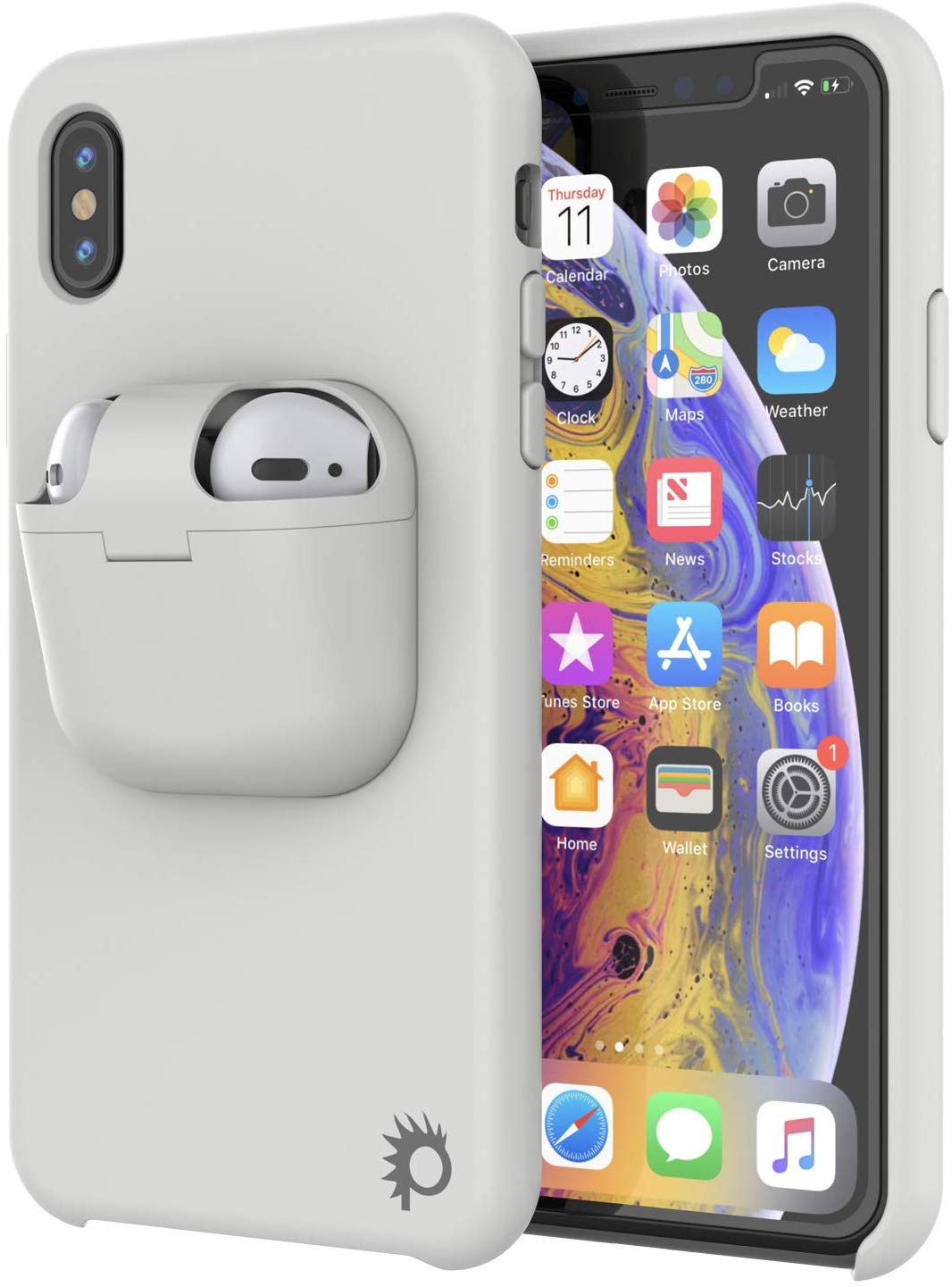 Punkcase iPhone X Airpods Case Holder (CenterPods Series) | Slim & Durable 2 in 1 Cover Designed for iPhone X (6.1") | Protects Your Phone & Stores Your AirPods Gen. 1 & 2 [White]