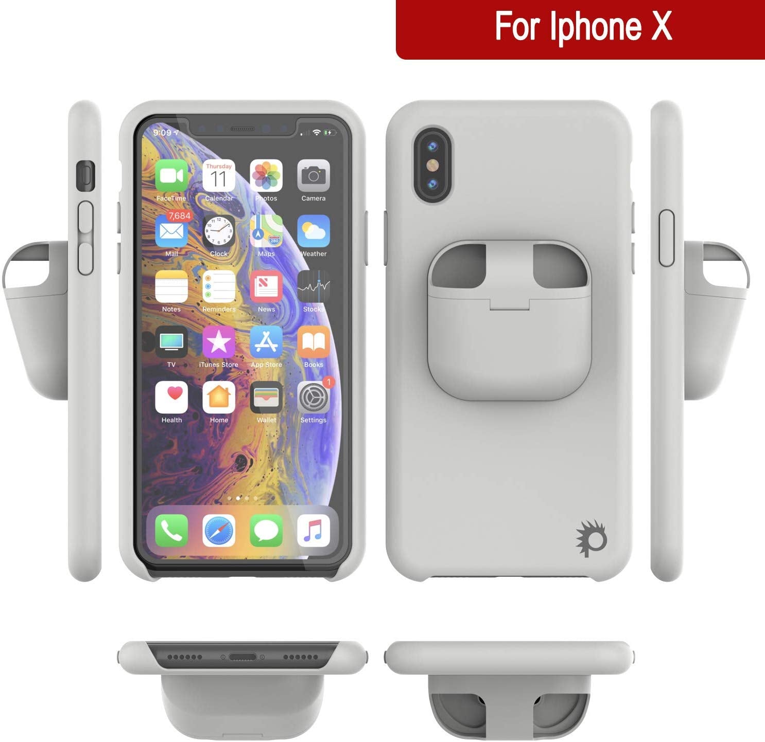 Punkcase iPhone X Airpods Case Holder (CenterPods Series) | Slim & Durable 2 in 1 Cover Designed for iPhone X (6.1") | Protects Your Phone & Stores Your AirPods Gen. 1 & 2 [White]