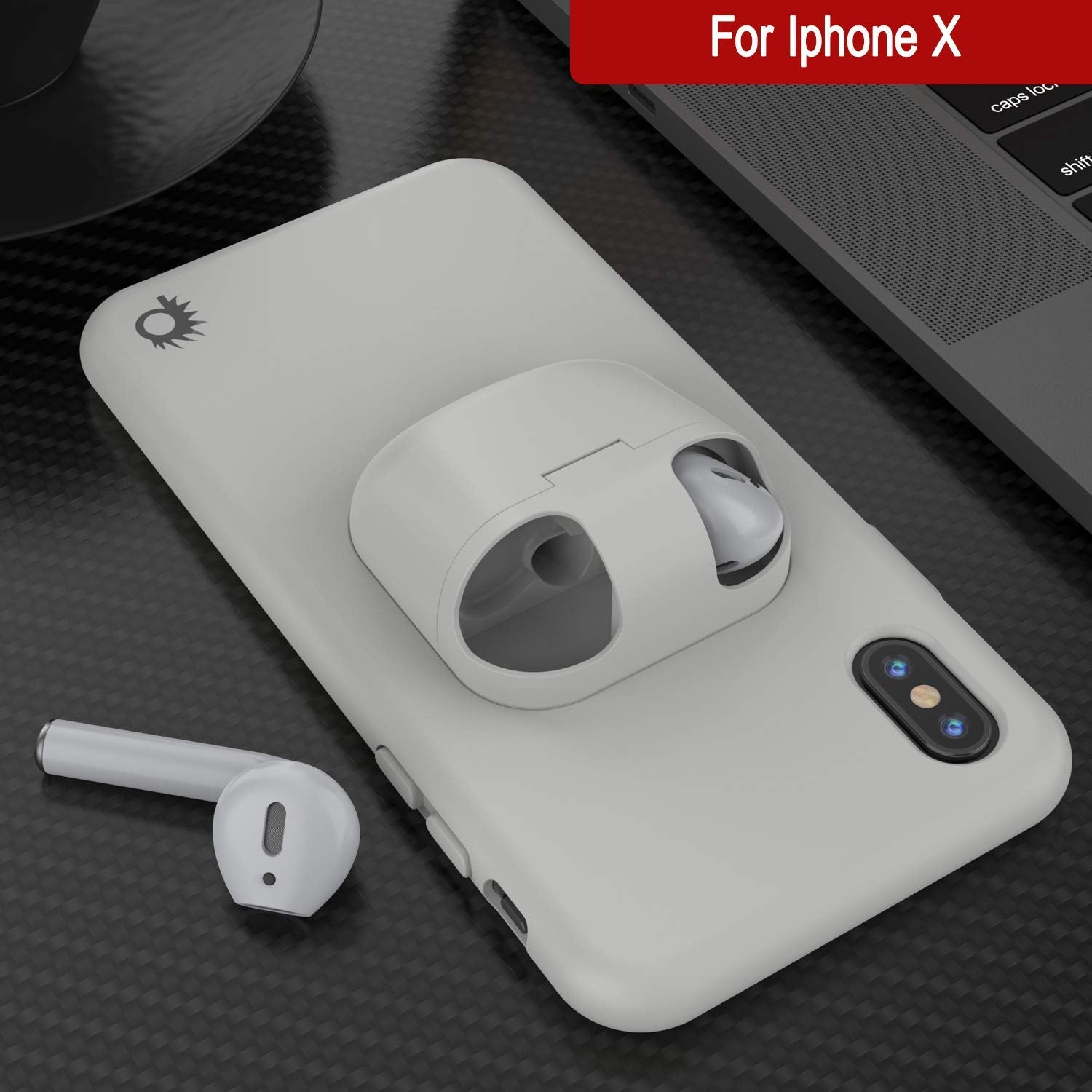 Punkcase iPhone X Airpods Case Holder (CenterPods Series) | Slim & Durable 2 in 1 Cover Designed for iPhone X (6.1") | Protects Your Phone & Stores Your AirPods Gen. 1 & 2 [White]