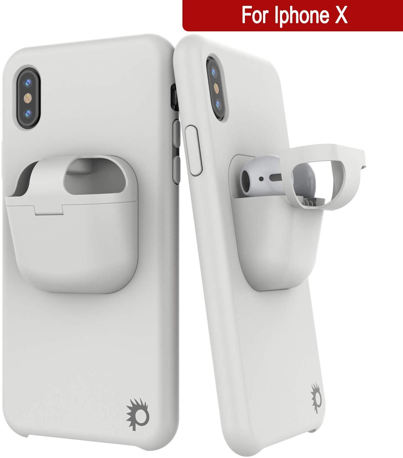Punkcase iPhone X Airpods Case Holder (CenterPods Series) | Slim & Durable 2 in 1 Cover Designed for iPhone X (6.1") | Protects Your Phone & Stores Your AirPods Gen. 1 & 2 [White]