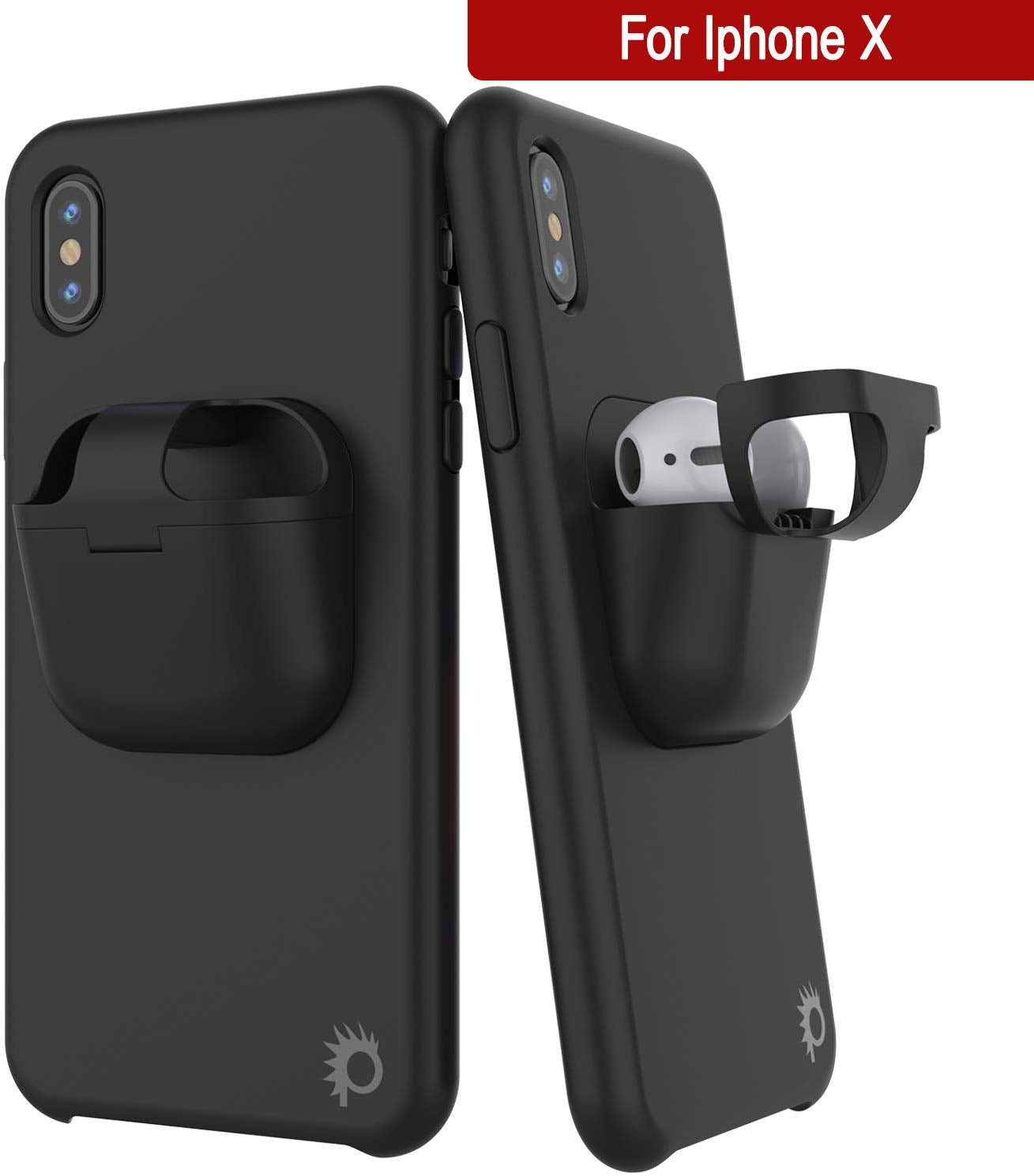 Punkcase iPhone X Airpods Case Holder (CenterPods Series) | Slim & Durable 2 in 1 Cover Designed for iPhone X (6.1") | Protects Your Phone & Stores Your AirPods Gen. 1 & 2 [Black]