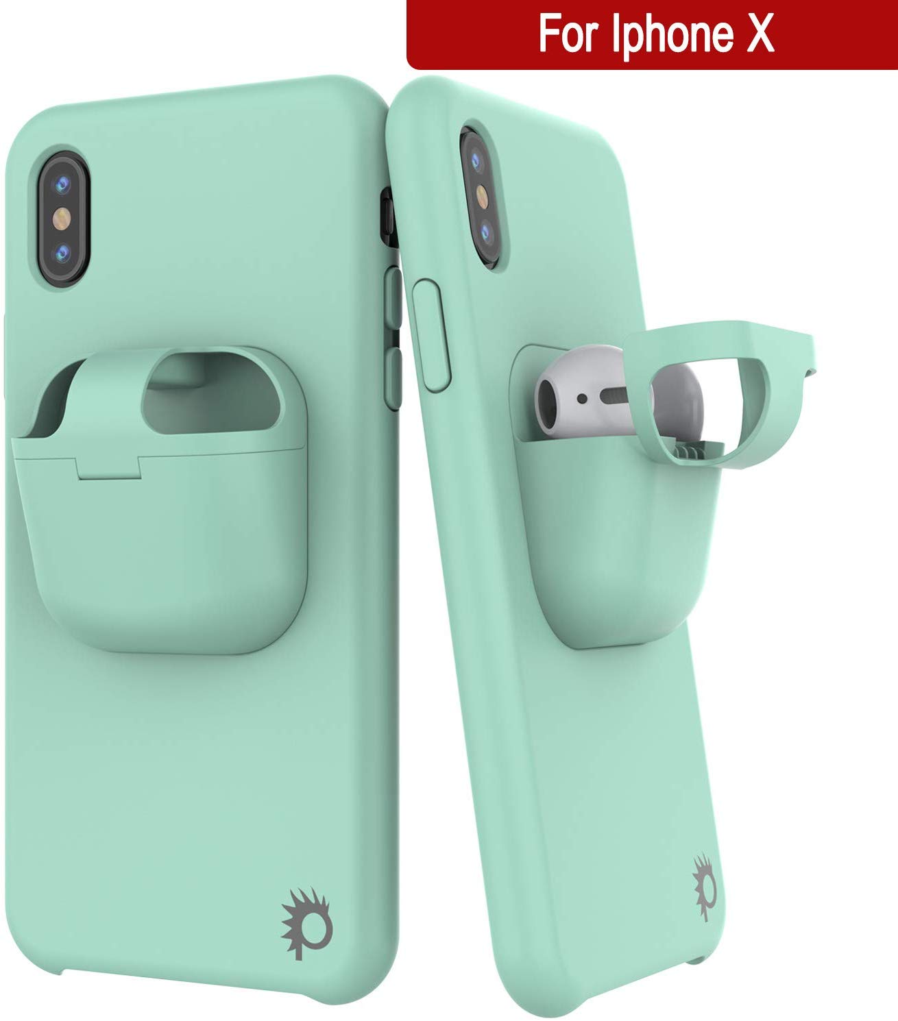 Punkcase iPhone X Airpods Case Holder (CenterPods Series) | Slim & Durable 2 in 1 Cover Designed for iPhone X (6.1") | Protects Your Phone & Stores Your AirPods Gen. 1 & 2 [Teal]