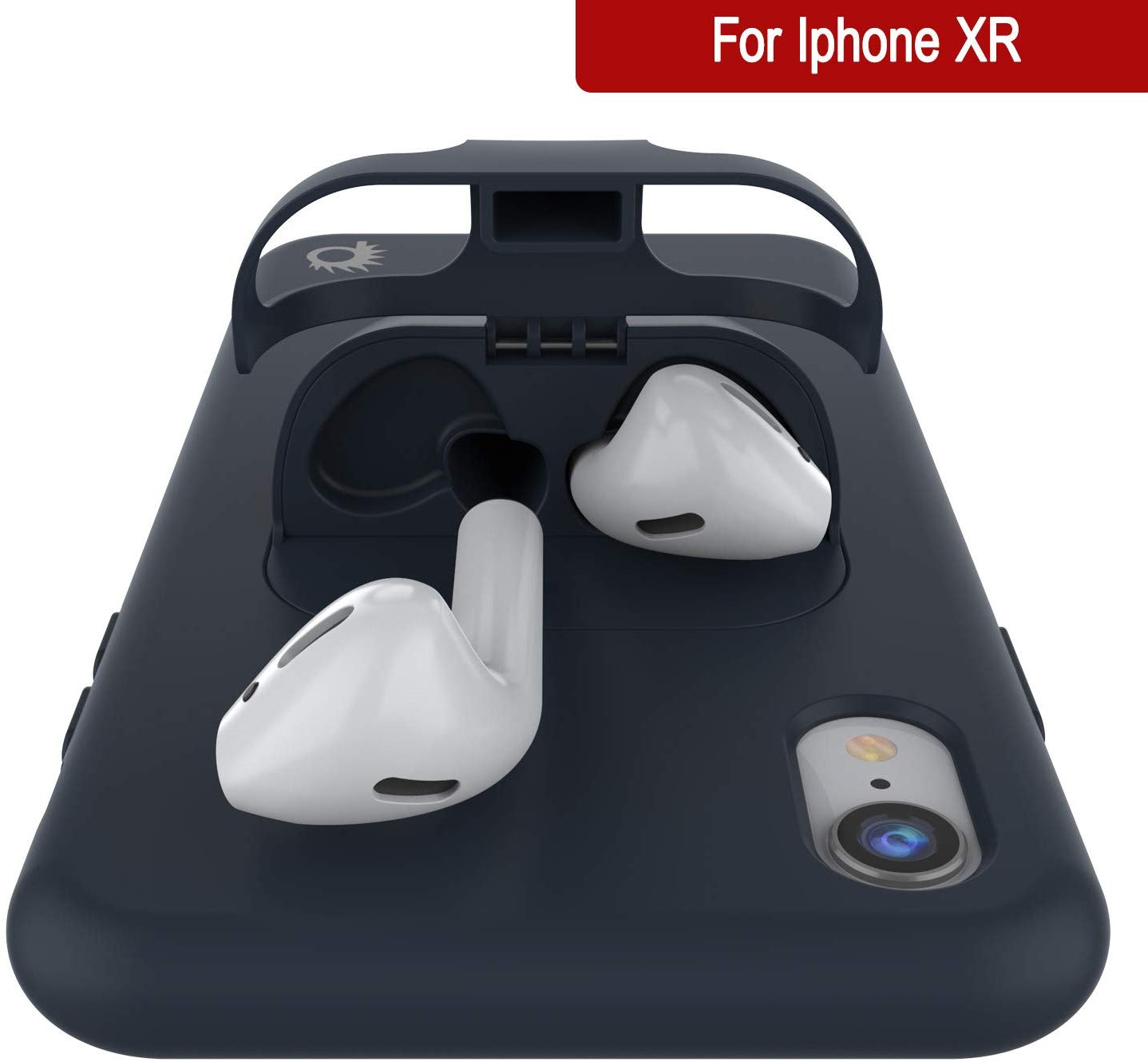 Punkcase iPhone XR Airpods Case Holder (CenterPods Series) | Slim & Durable 2 in 1 Cover Designed for iPhone XR (6.1") | Protects Your Phone & Stores Your AirPods Gen. 1 & 2 [Navy Blue]