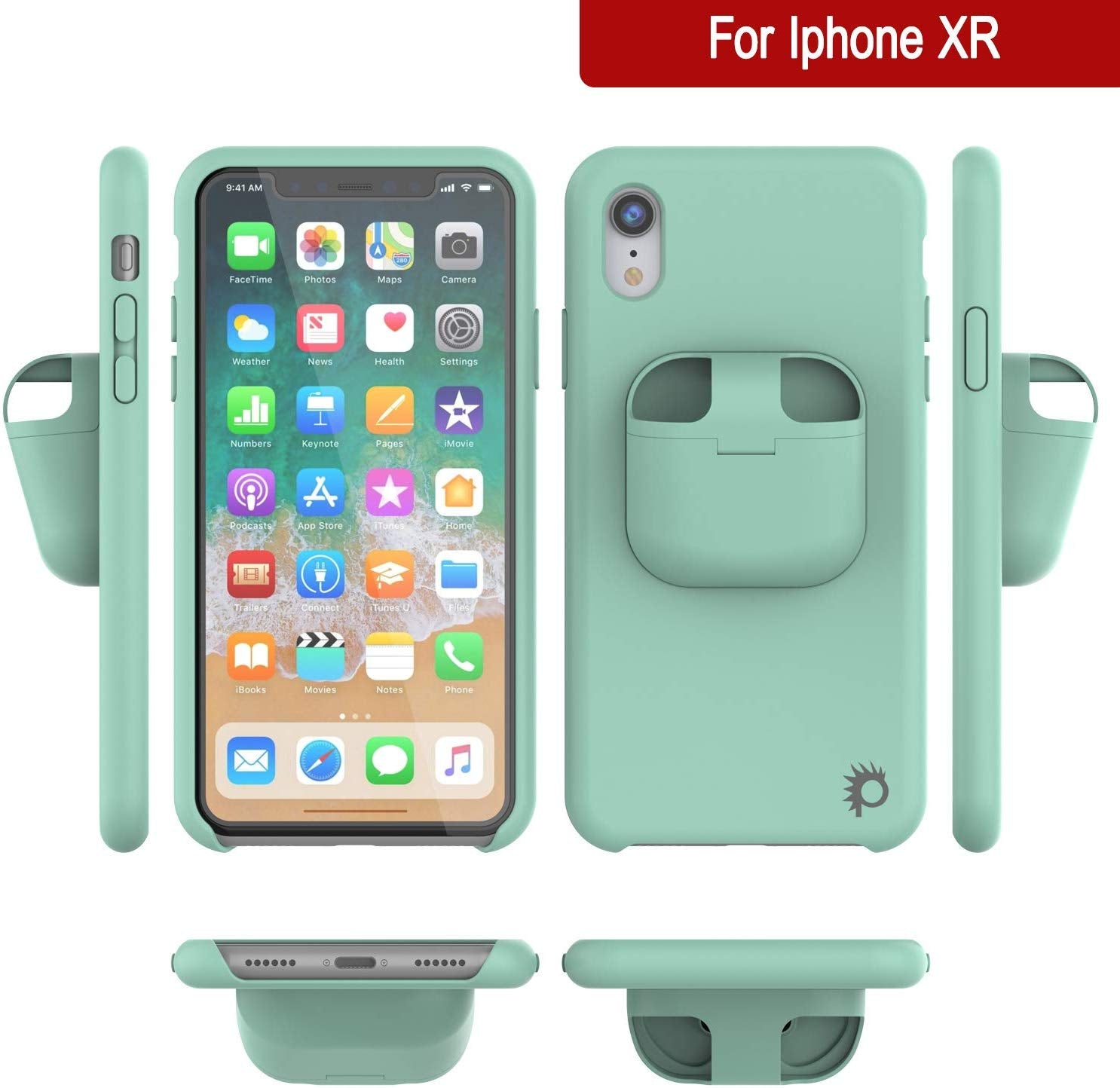 Punkcase iPhone XR Airpods Case Holder (CenterPods Series) | Slim & Durable 2 in 1 Cover Designed for iPhone XR (6.1") | Protects Your Phone & Stores Your AirPods Gen. 1 & 2 [Teal]