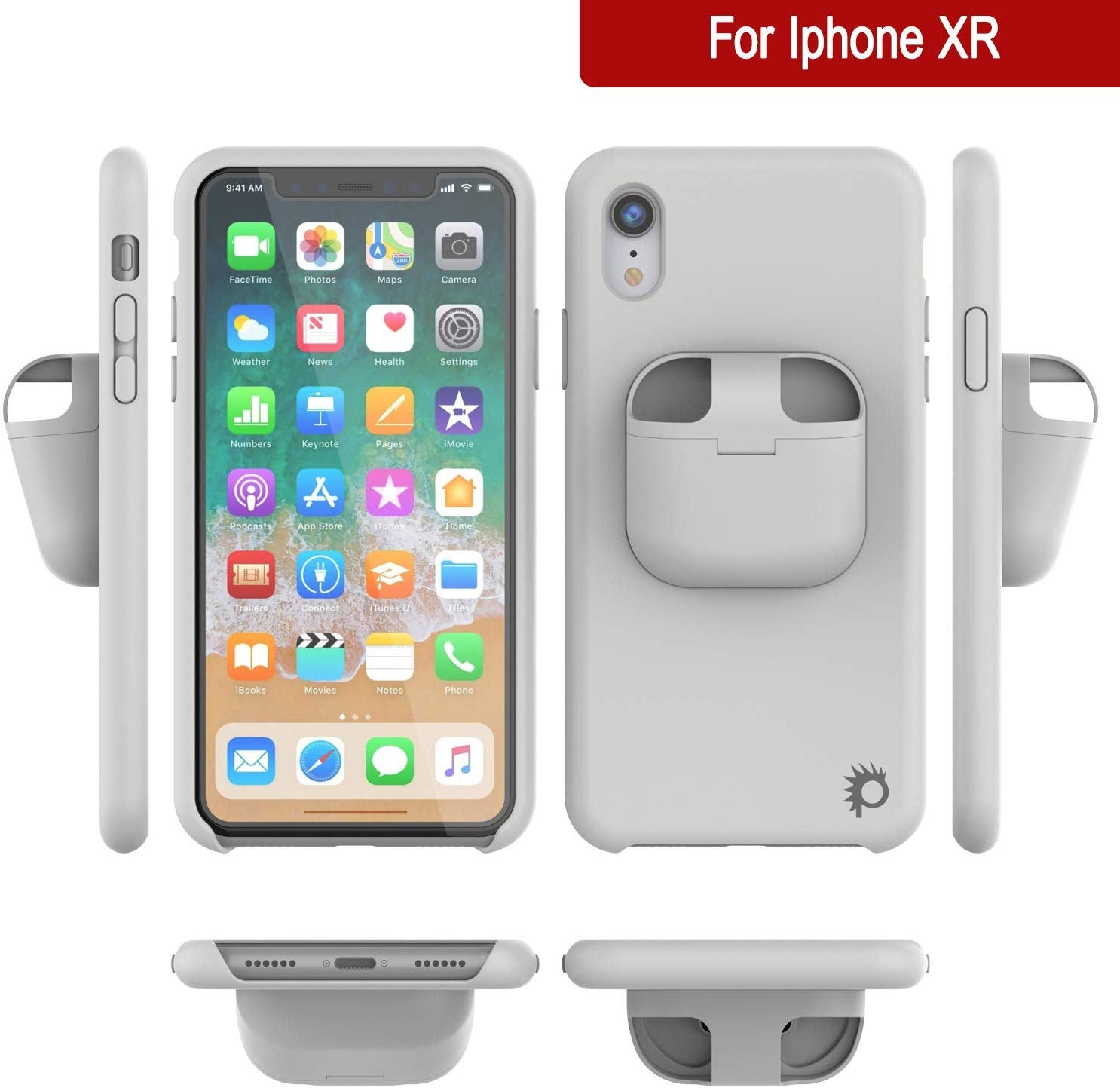Punkcase iPhone XR Airpods Case Holder (CenterPods Series) | Slim & Durable 2 in 1 Cover Designed for iPhone XR (6.1") | Protects Your Phone & Stores Your AirPods Gen. 1 & 2 [White]