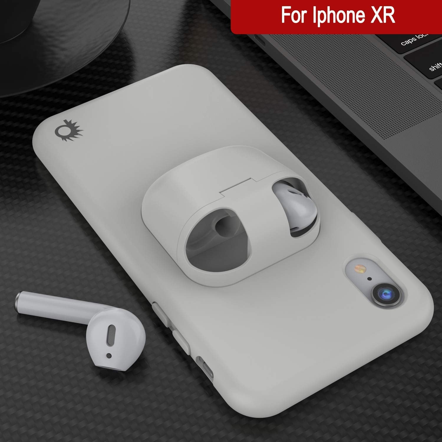 Punkcase iPhone XR Airpods Case Holder (CenterPods Series) | Slim & Durable 2 in 1 Cover Designed for iPhone XR (6.1") | Protects Your Phone & Stores Your AirPods Gen. 1 & 2 [White]