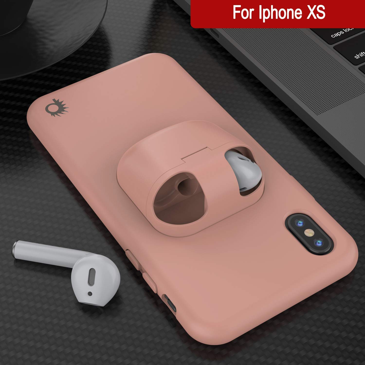 Punkcase iPhone XS Airpods Case Holder (CenterPods Series) | Slim & Durable 2 in 1 Cover Designed for iPhone XS (6.1") | Protects Your Phone & Stores Your AirPods Gen. 1 & 2 [Pink]