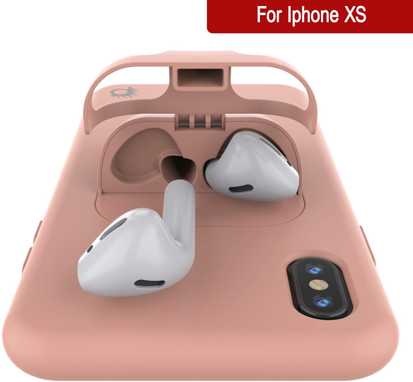 Punkcase iPhone XS Airpods Case Holder (CenterPods Series) | Slim & Durable 2 in 1 Cover Designed for iPhone XS (6.1") | Protects Your Phone & Stores Your AirPods Gen. 1 & 2 [Pink]