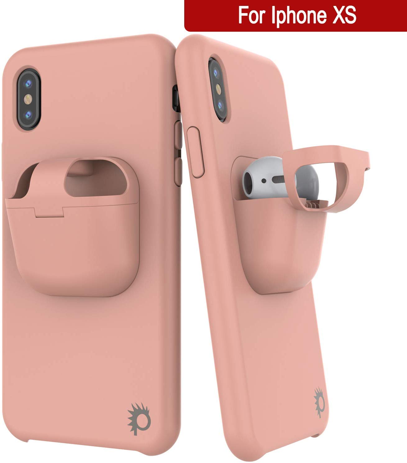 Punkcase iPhone XS Airpods Case Holder (CenterPods Series) | Slim & Durable 2 in 1 Cover Designed for iPhone XS (6.1") | Protects Your Phone & Stores Your AirPods Gen. 1 & 2 [Pink]