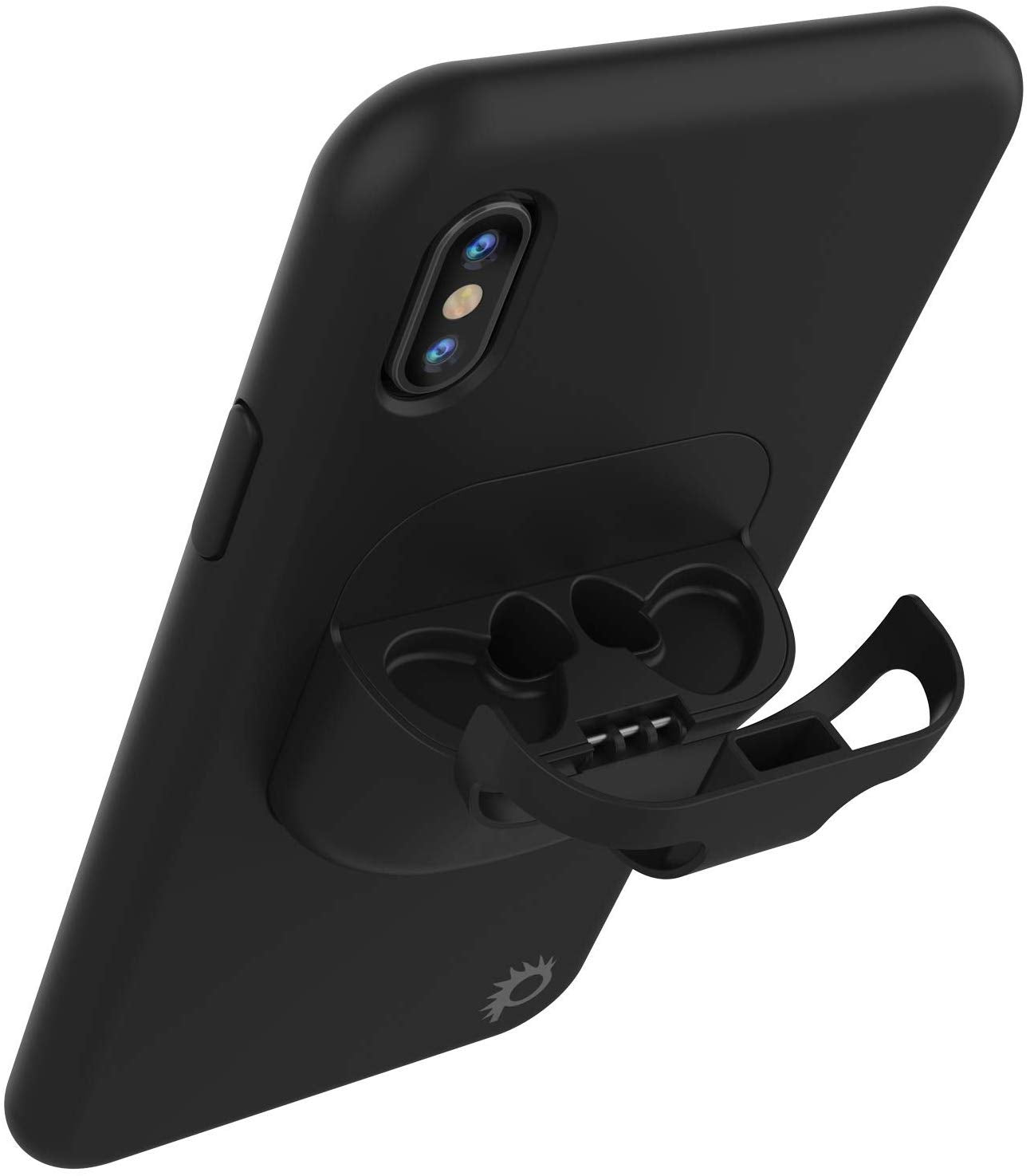 Punkcase iPhone XS Airpods Case Holder (CenterPods Series) | Slim & Durable 2 in 1 Cover Designed for iPhone XS (6.1") | Protects Your Phone & Stores Your AirPods Gen. 1 & 2 [Black]