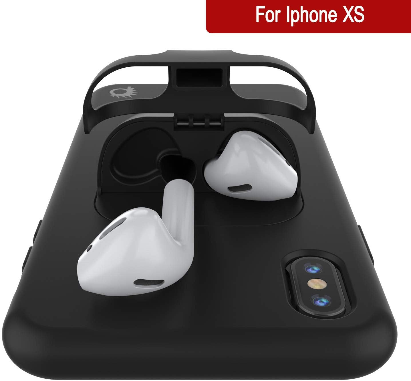 Punkcase iPhone XS Airpods Case Holder (CenterPods Series) | Slim & Durable 2 in 1 Cover Designed for iPhone XS (6.1") | Protects Your Phone & Stores Your AirPods Gen. 1 & 2 [Black]