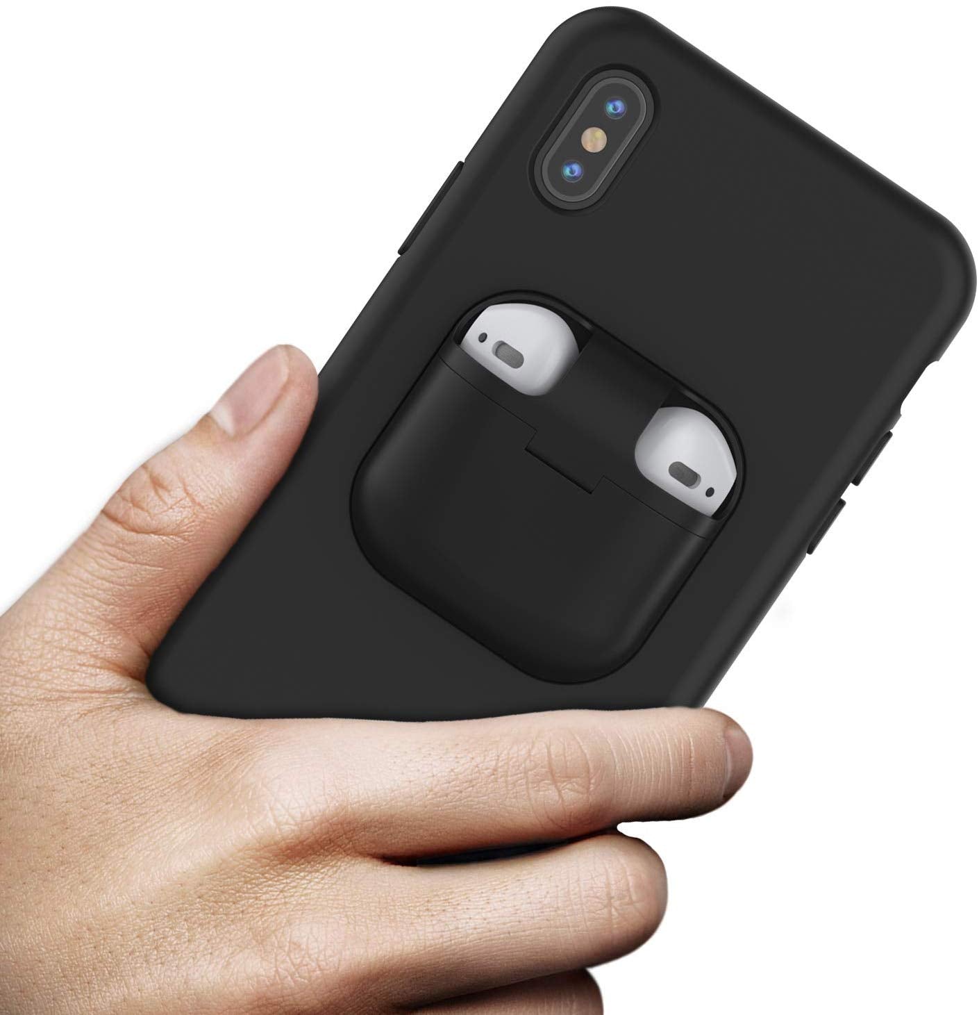 Punkcase iPhone XS Airpods Case Holder (CenterPods Series) | Slim & Durable 2 in 1 Cover Designed for iPhone XS (6.1") | Protects Your Phone & Stores Your AirPods Gen. 1 & 2 [Black]