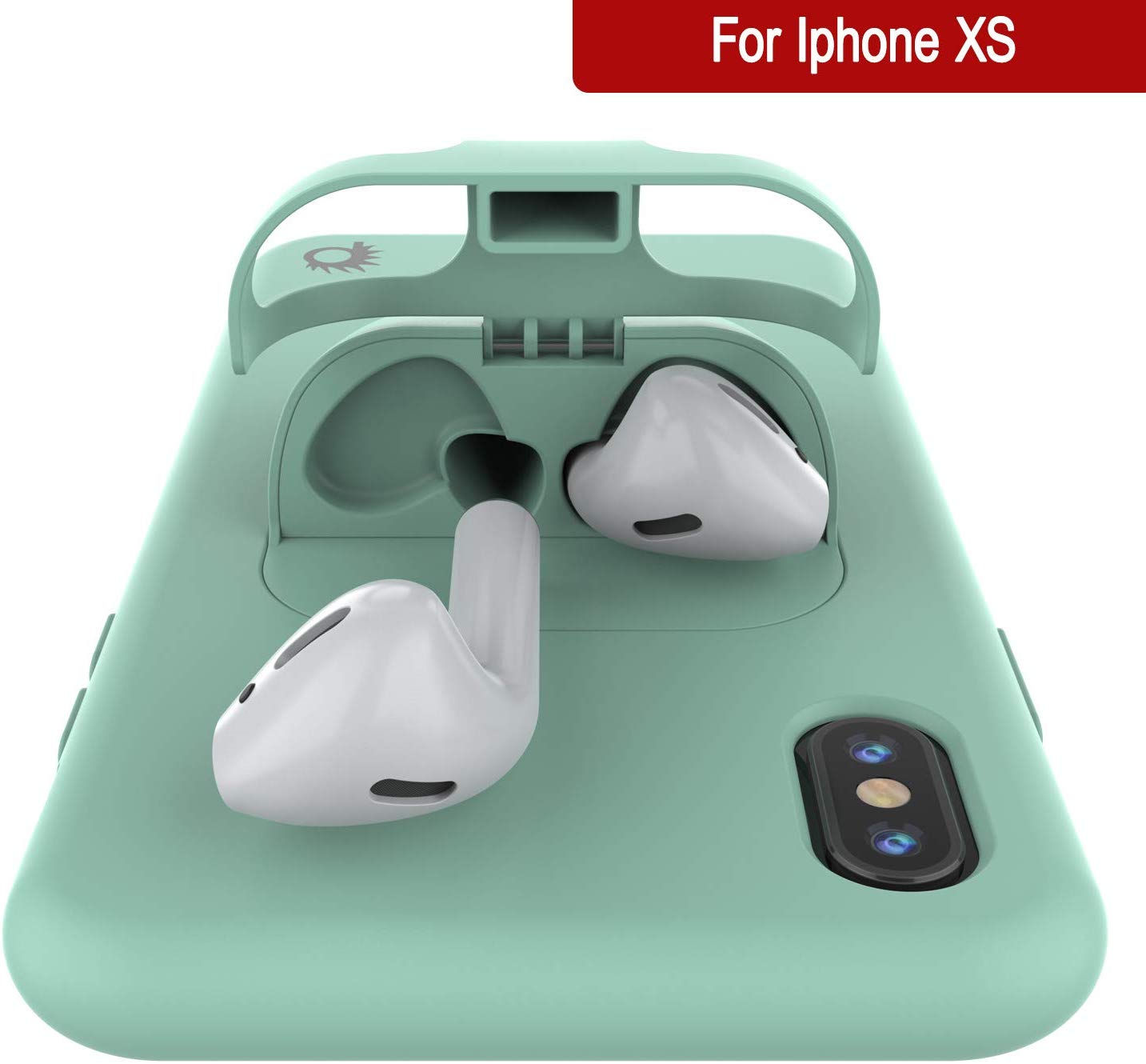 Punkcase iPhone XS Airpods Case Holder (CenterPods Series) | Slim & Durable 2 in 1 Cover Designed for iPhone XS (6.1") | Protects Your Phone & Stores Your AirPods Gen. 1 & 2 [Teal]