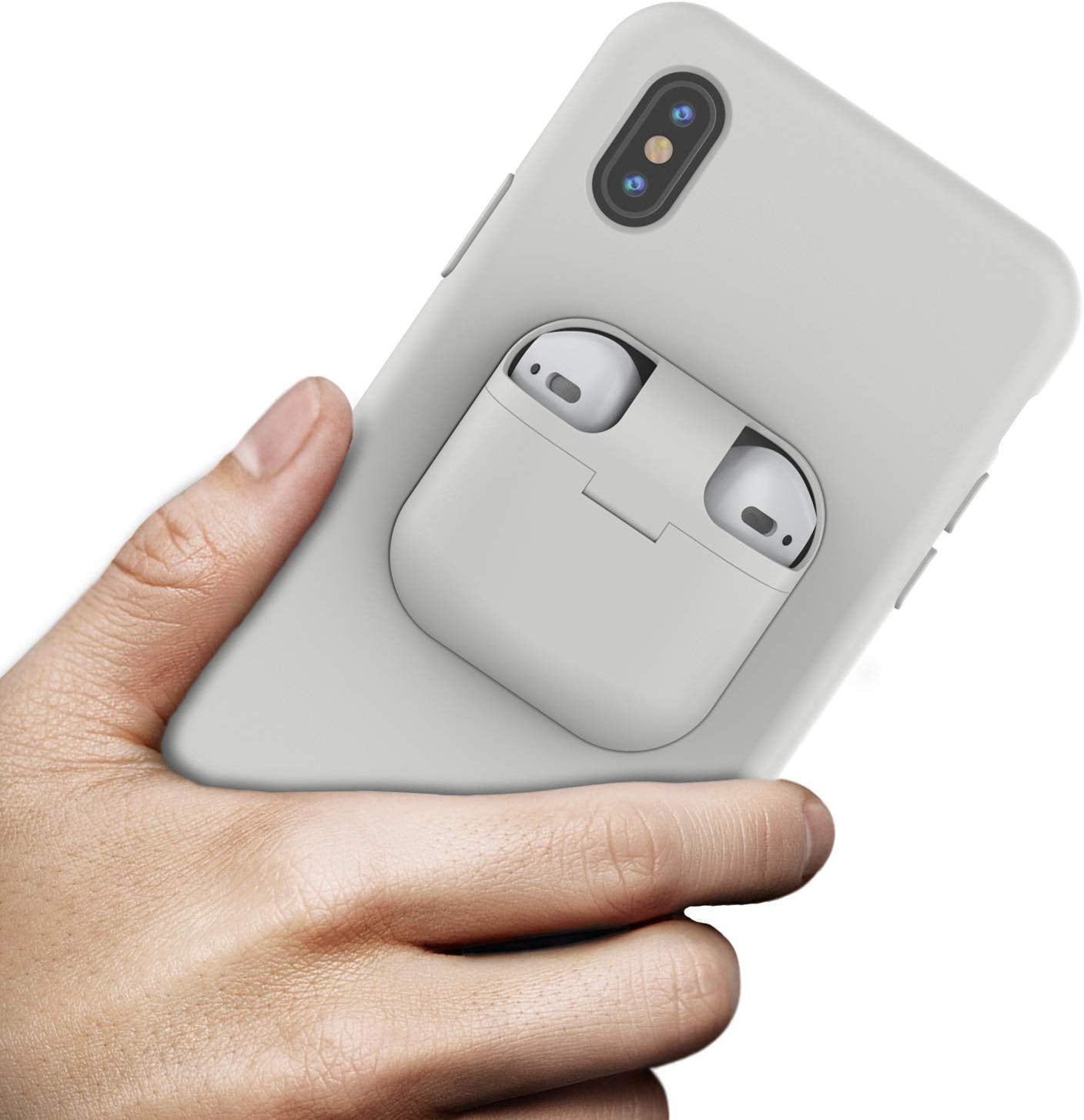 Punkcase iPhone XS Airpods Case Holder (CenterPods Series) | Slim & Durable 2 in 1 Cover Designed for iPhone XS (6.1") | Protects Your Phone & Stores Your AirPods Gen. 1 & 2 [White]