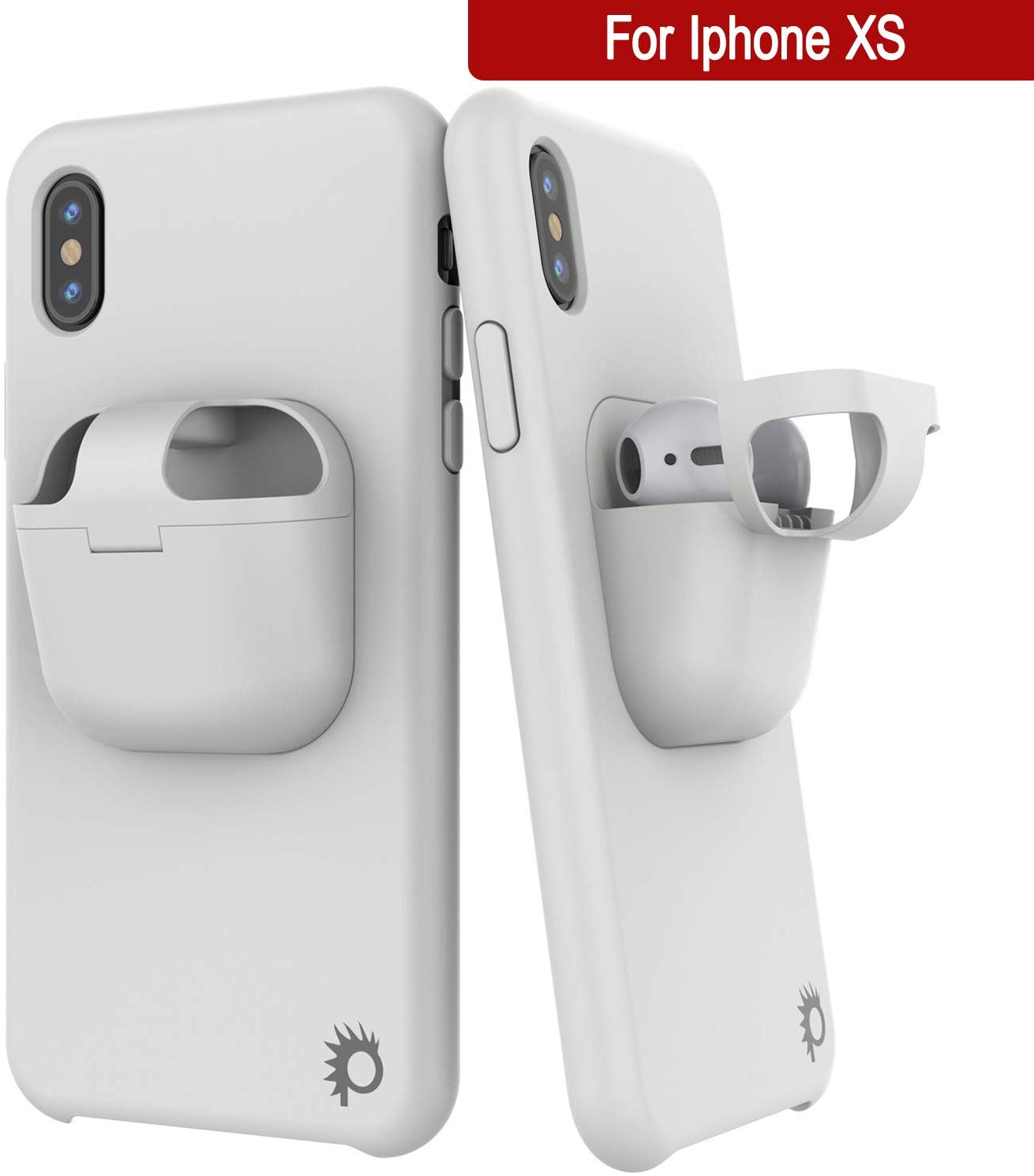 Punkcase iPhone XS Airpods Case Holder (CenterPods Series) | Slim & Durable 2 in 1 Cover Designed for iPhone XS (6.1") | Protects Your Phone & Stores Your AirPods Gen. 1 & 2 [White]
