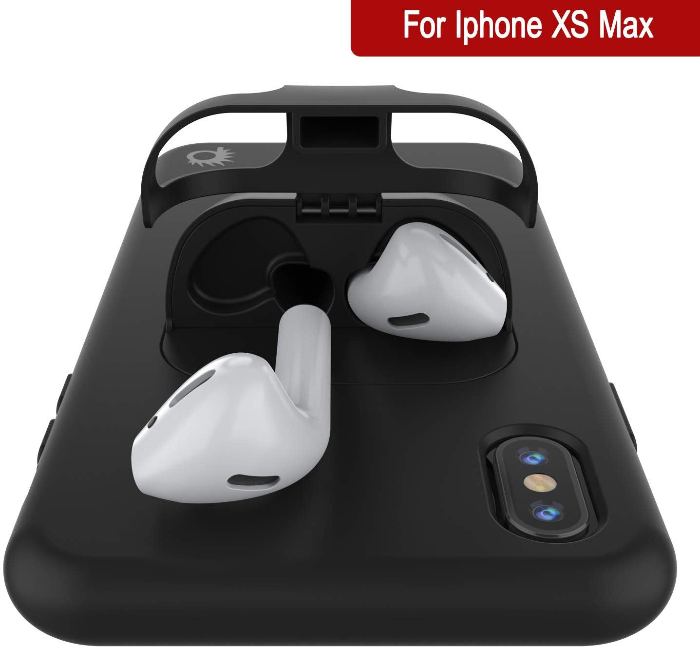 Punkcase iPhone XS Max Airpods Case Holder (CenterPods Series) | Slim & Durable 2 in 1 Cover Designed for iPhone XS Max (6.1") | Protects Your Phone & Stores Your AirPods Gen. 1 & 2 [Black]