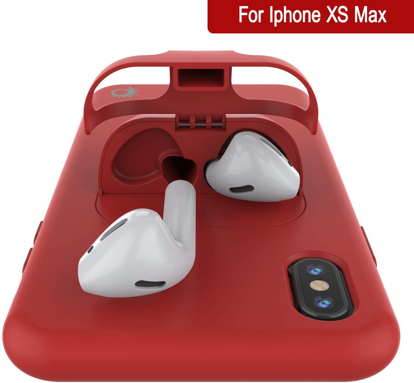 Punkcase iPhone XS Max Airpods Case Holder (CenterPods Series) | Slim & Durable 2 in 1 Cover Designed for iPhone XS Max (6.1") | Protects Your Phone & Stores Your AirPods Gen. 1 & 2 [Red]