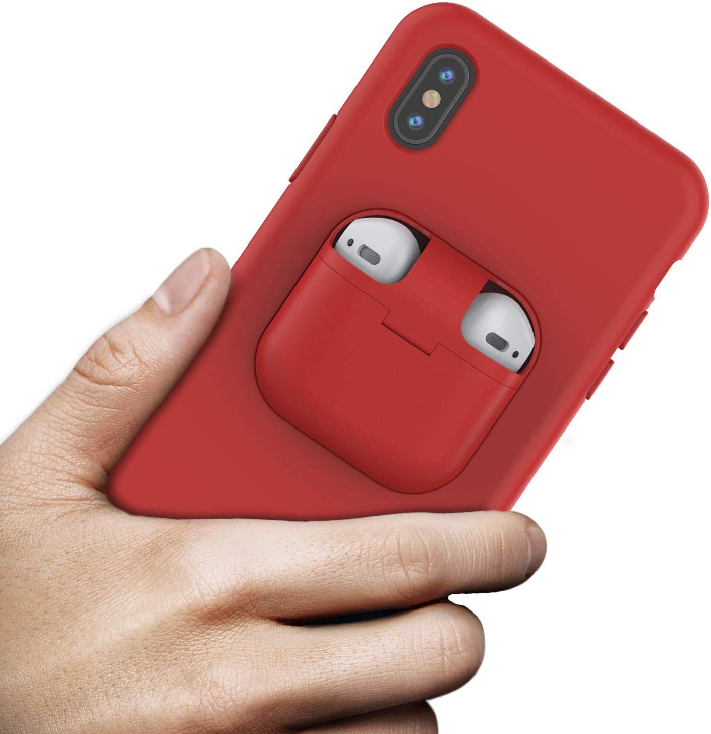 Punkcase iPhone XS Max Airpods Case Holder (CenterPods Series) | Slim & Durable 2 in 1 Cover Designed for iPhone XS Max (6.1") | Protects Your Phone & Stores Your AirPods Gen. 1 & 2 [Red]