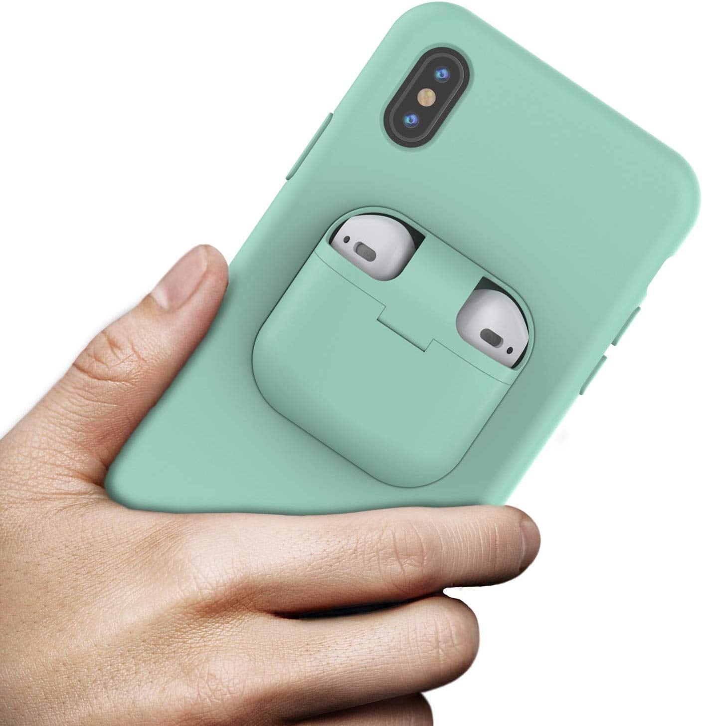 Punkcase iPhone XS Max Airpods Case Holder (CenterPods Series) | Slim & Durable 2 in 1 Cover Designed for iPhone XS Max (6.1") | Protects Your Phone & Stores Your AirPods Gen. 1 & 2 [Teal]