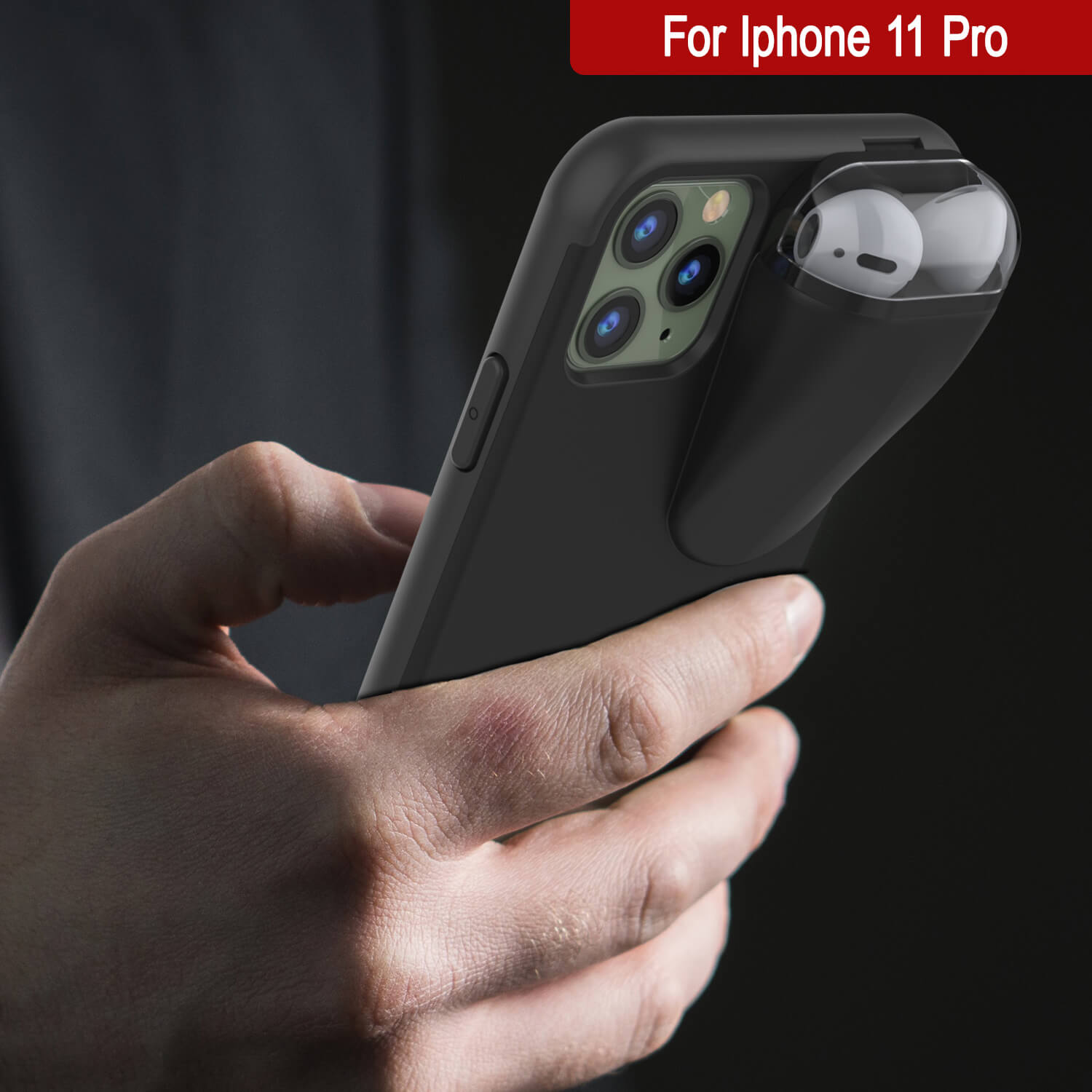 Punkcase iPhone 11 Pro Airpods Case Holder (TopPods Series) | Slim & Durable 2 in 1 Cover Designed for iPhone 11 Pro (6.1") | Protects Your Phone & Stores Your AirPods Gen. 1 & 2 [Black]