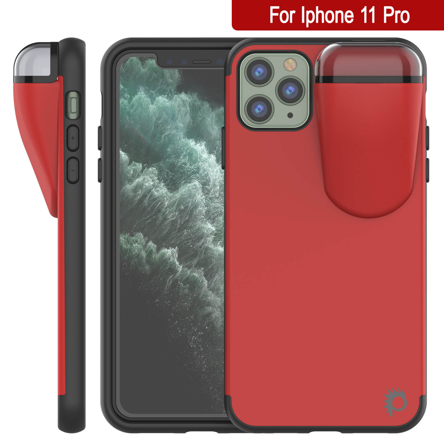 Punkcase iPhone 11 Pro Airpods Case Holder (TopPods Series) | Slim & Durable 2 in 1 Cover Designed for iPhone 11 Pro (6.1") | Protects Your Phone & Stores Your AirPods Gen. 1 & 2 [Red]