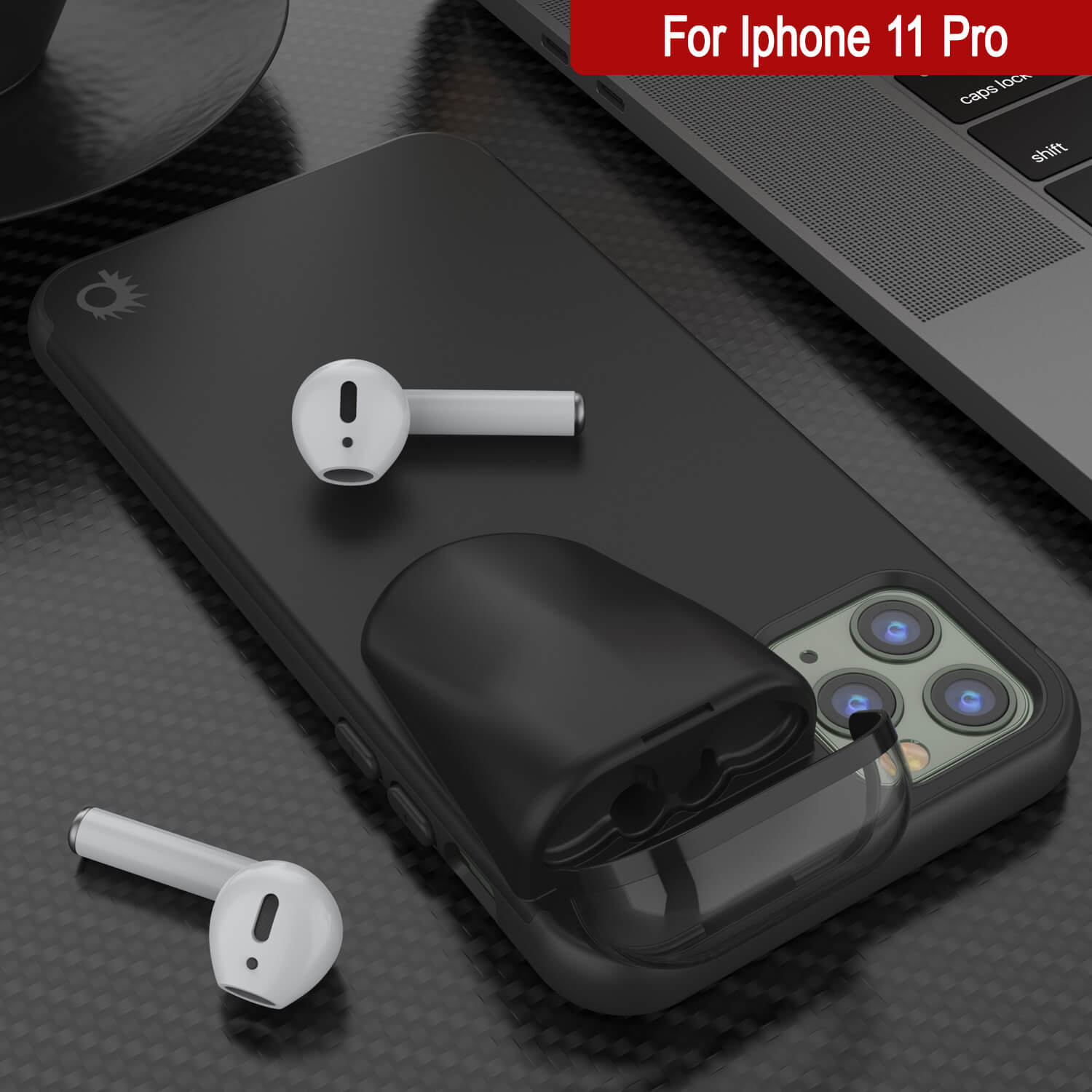Punkcase iPhone 11 Pro Airpods Case Holder (TopPods Series) | Slim & Durable 2 in 1 Cover Designed for iPhone 11 Pro (6.1") | Protects Your Phone & Stores Your AirPods Gen. 1 & 2 [Black]