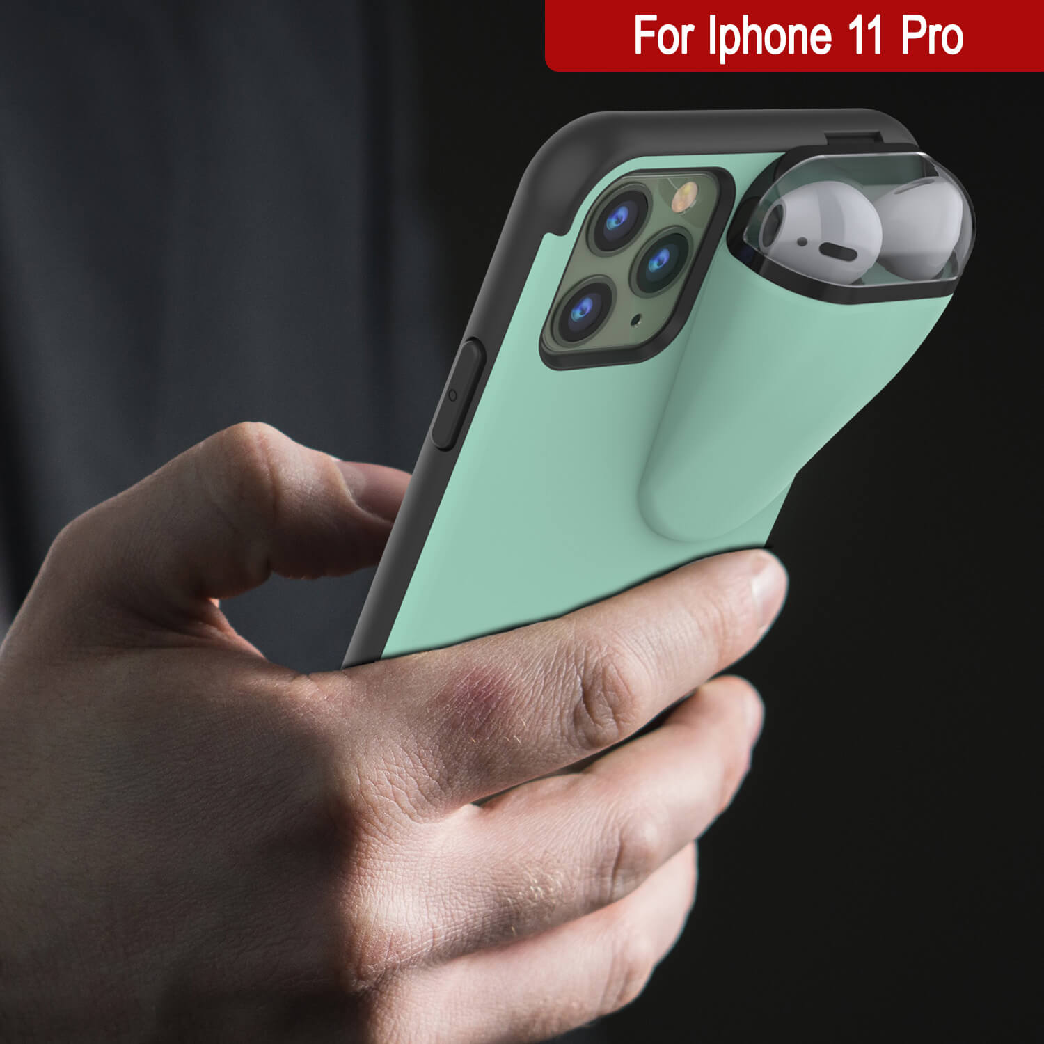 Punkcase iPhone 11 Pro Airpods Case Holder (TopPods Series) | Slim & Durable 2 in 1 Cover Designed for iPhone 11 Pro (6.1") | Protects Your Phone & Stores Your AirPods Gen. 1 & 2 [Teal]